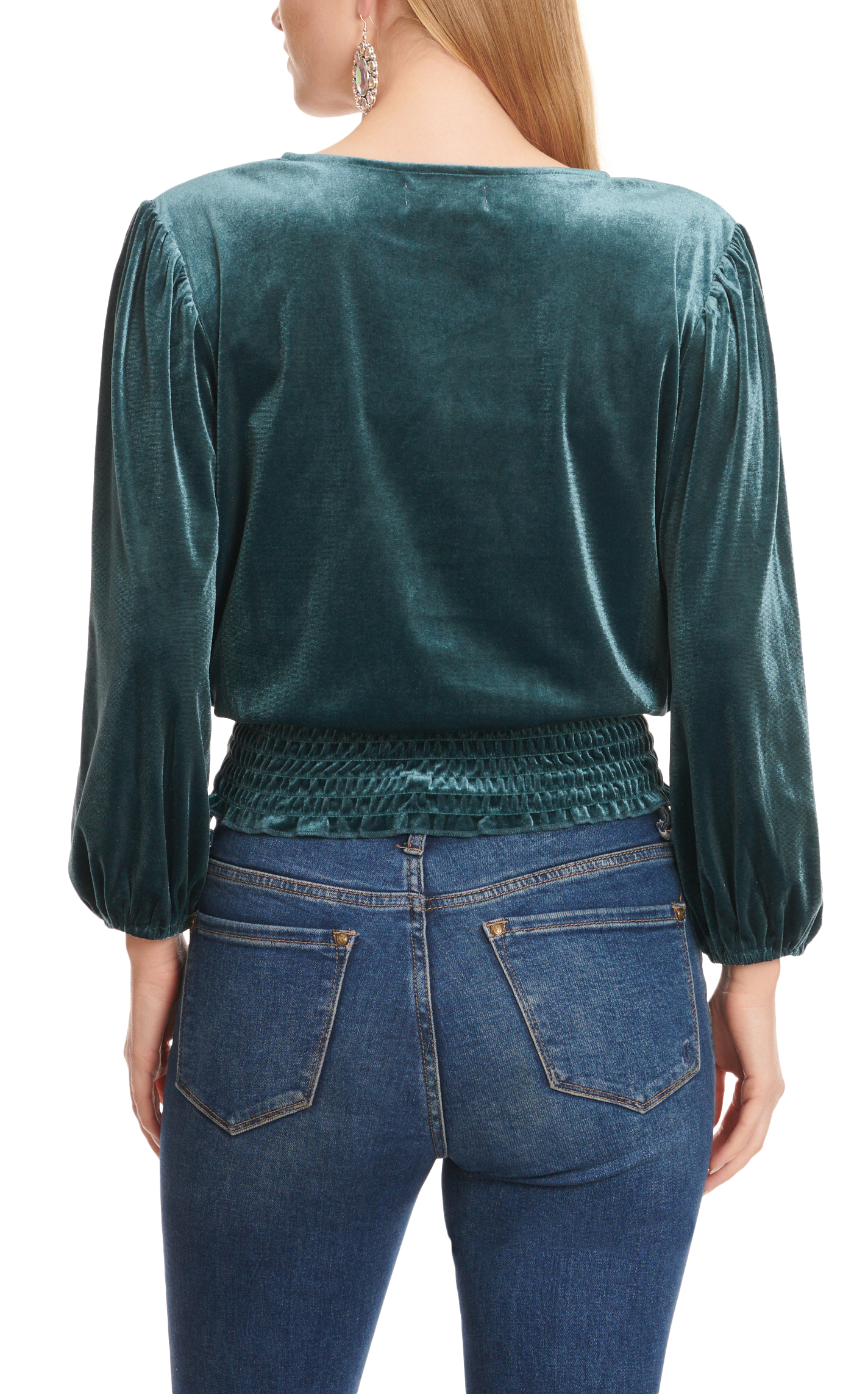 Rockin' C Women's Teal Velvet Long Sleeve Top - Image 1