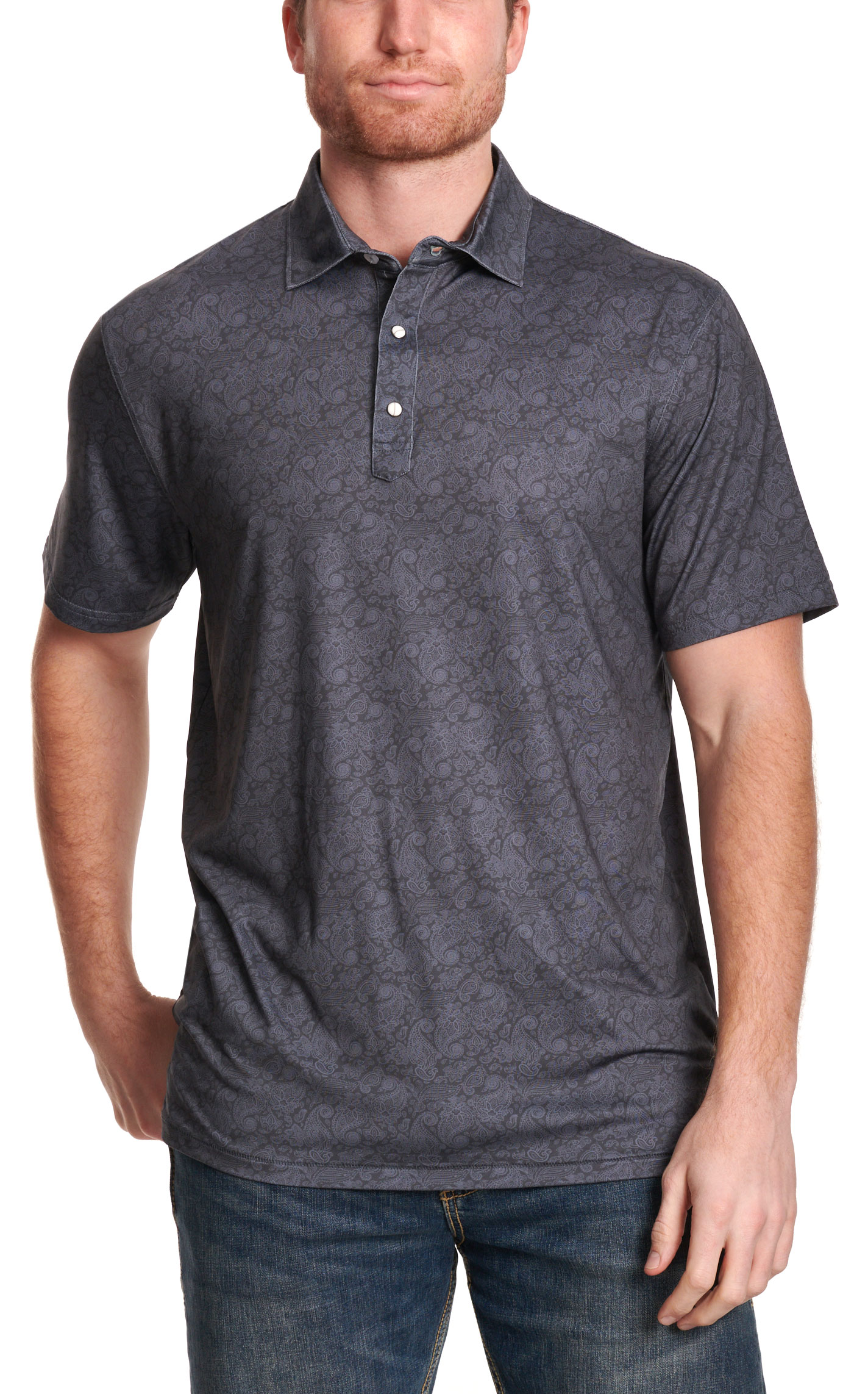 Rafter C Men's Charcoal Paisley Polo Shirt - Image 1