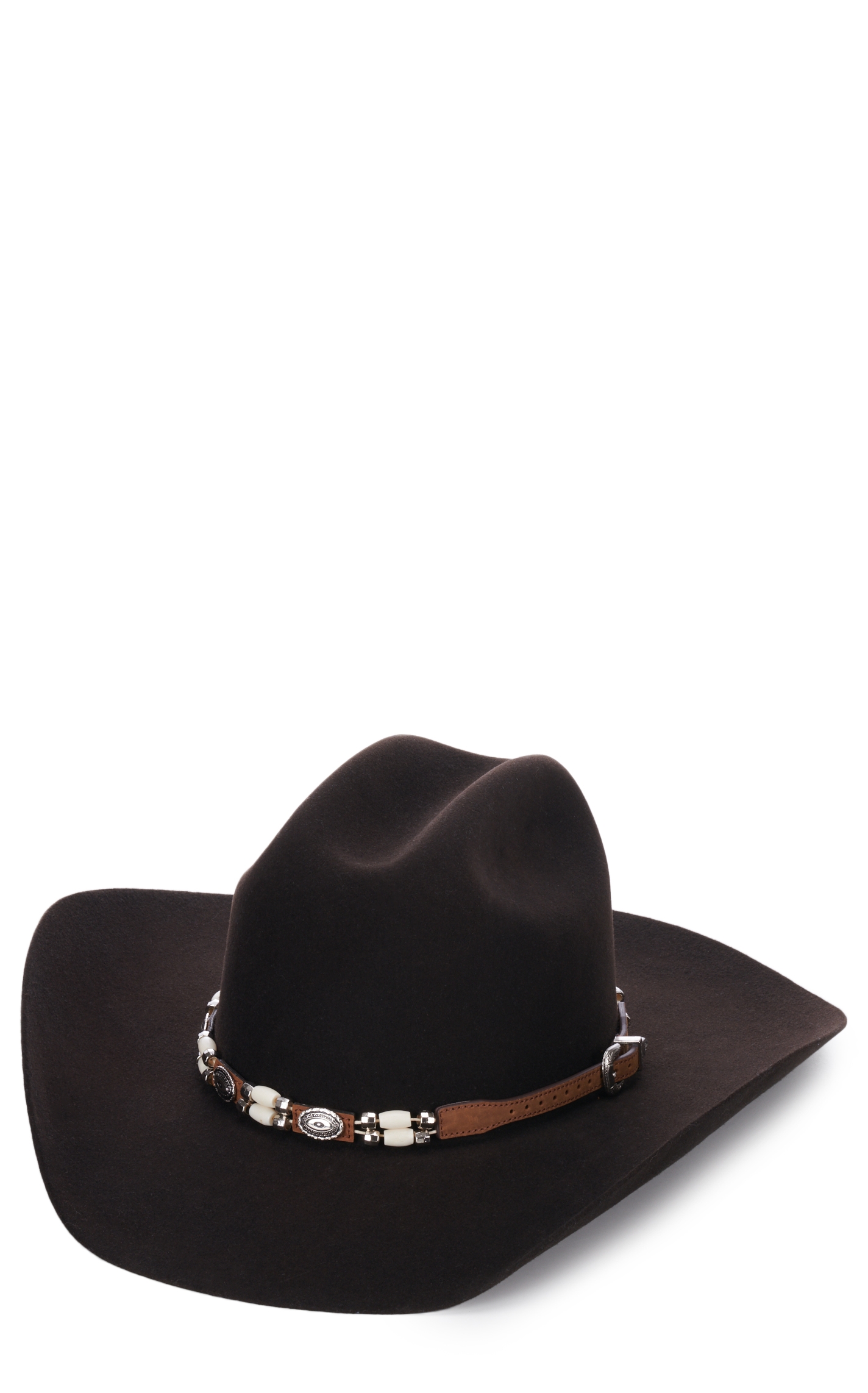 M&F Western Bone Beaded Silver Concho Hatband - Image 1