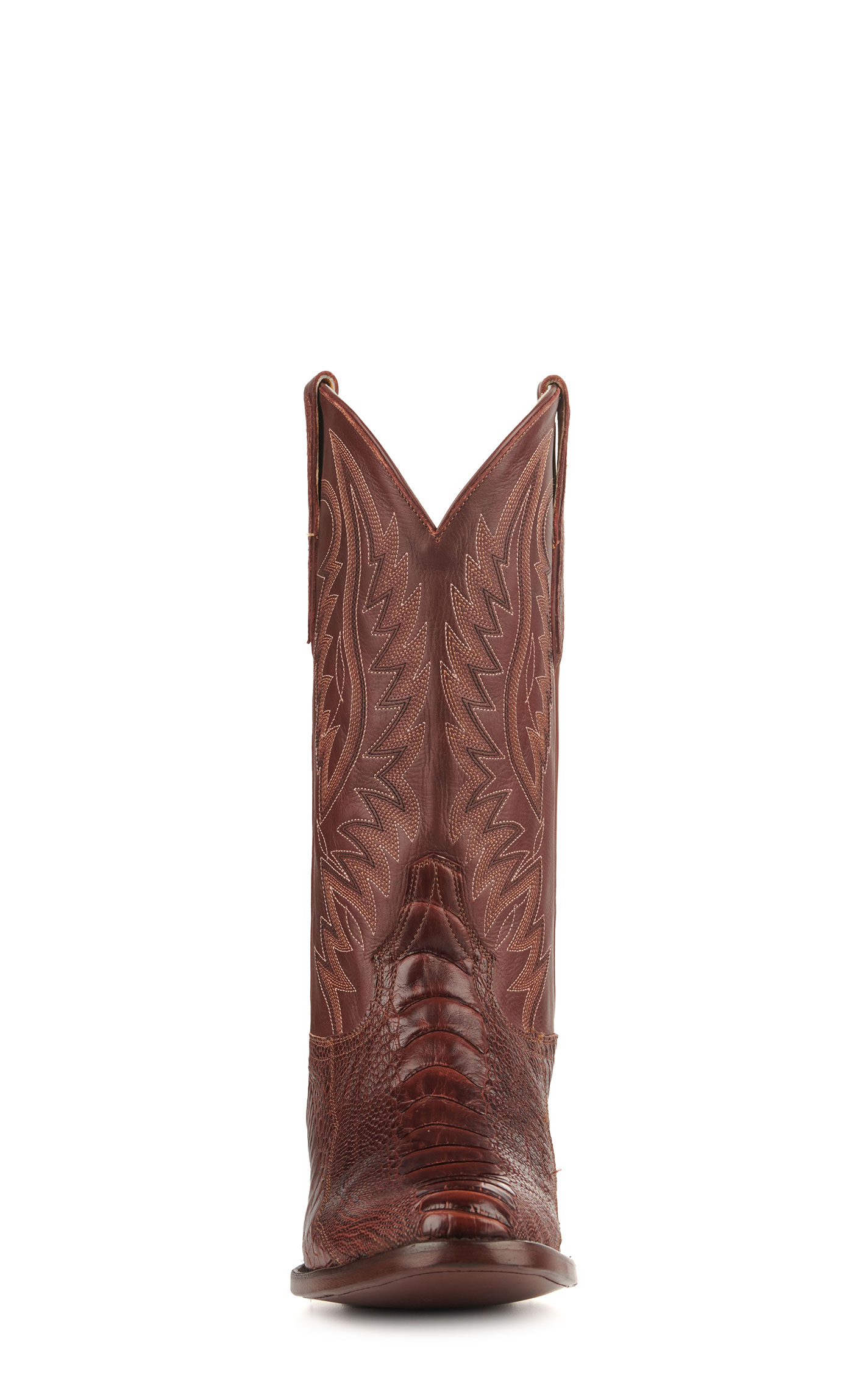 Cavender's Men's Brandy Ostrich Leg R-Toe Exotic Cowboy Boots - Image 1