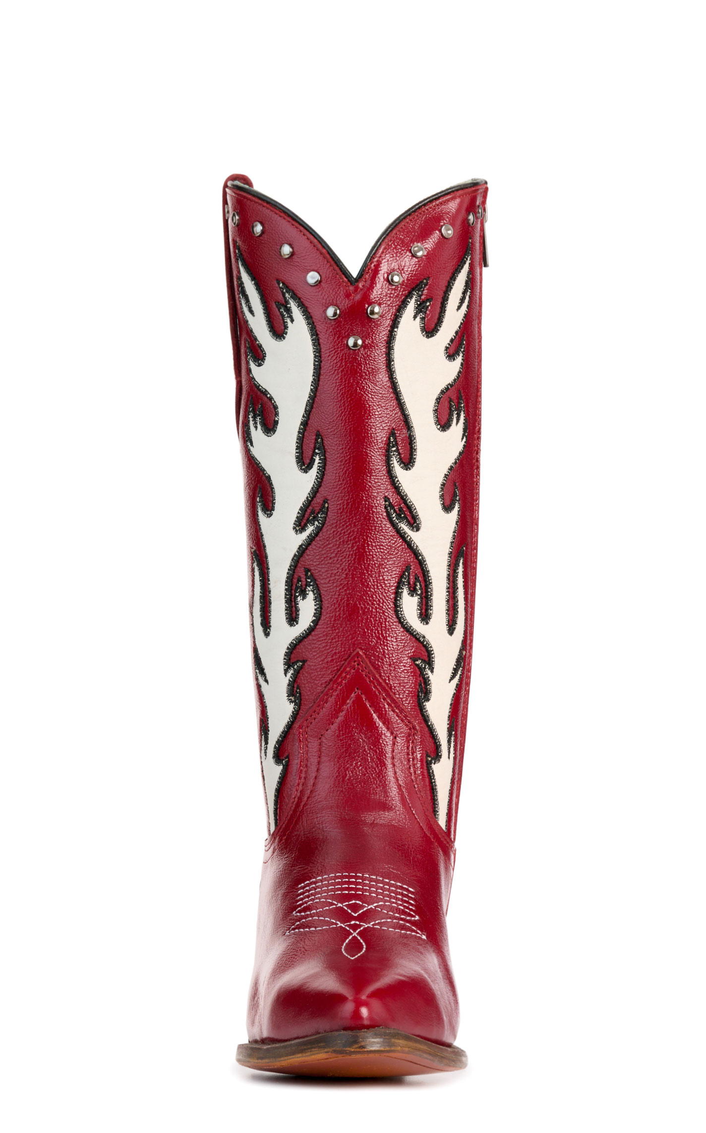 Corral Women's Dark Red with White Flames & Studs Pointed Toe Cowboy Boots - Image 1