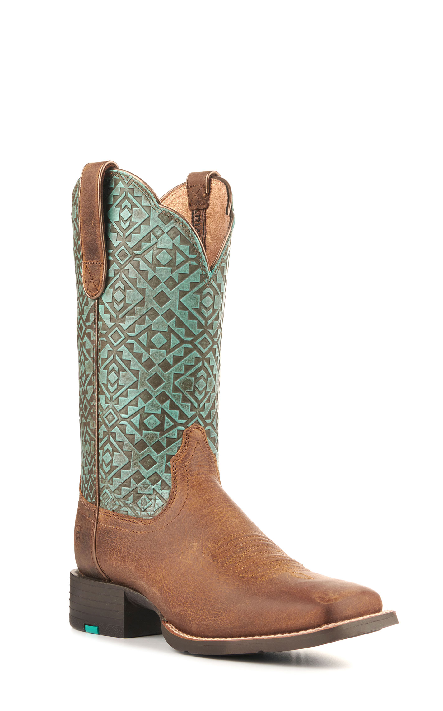 Ariat Women's Round Up Brown and Turquoise Blanket Embossed Wide Square Toe Cowboy Boots - Image 1