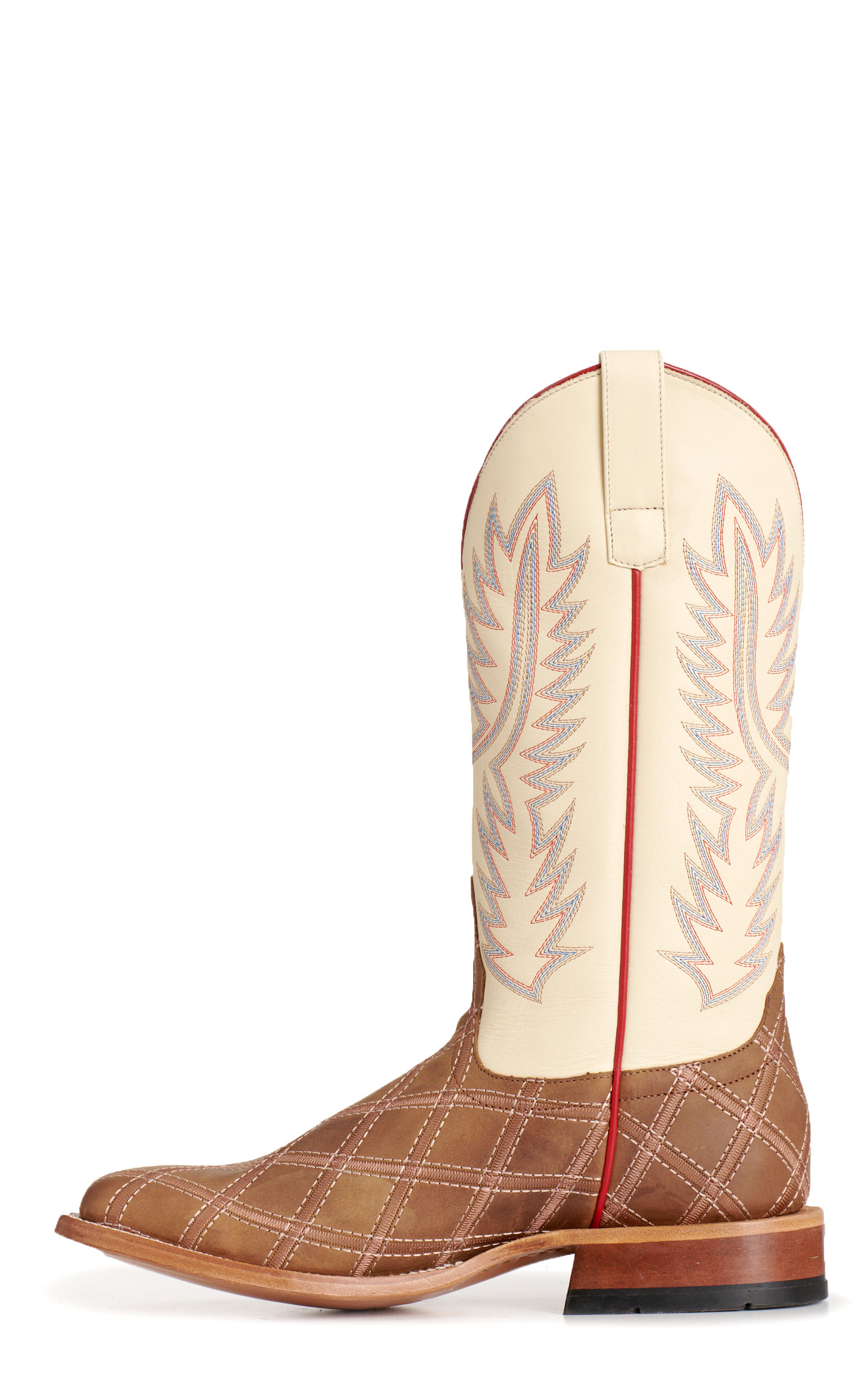 Anderson Bean Men's Camel Crazy Horse Patchwork & Cream Wide Square Toe Cowboy Boots - Image 1