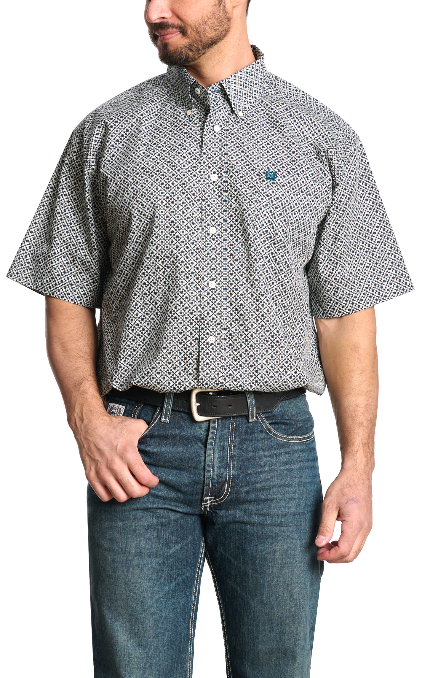 Cinch Men's Black & Teal Geo Print Western Shirt  - Image 1