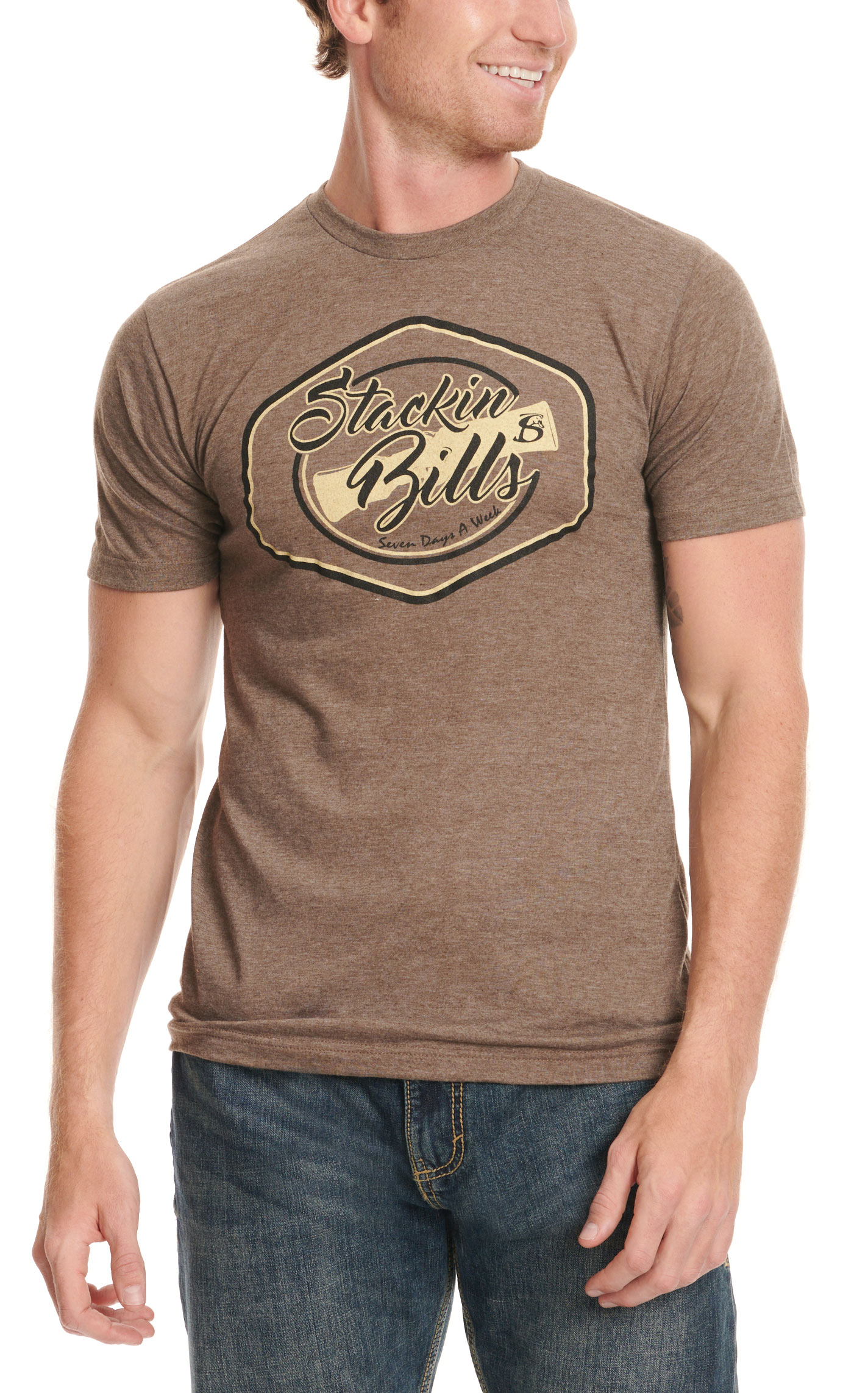 Stackin' Bills Men's Chocolate & Seven Days A Week Logo Graphic T-Shirt - Image 1