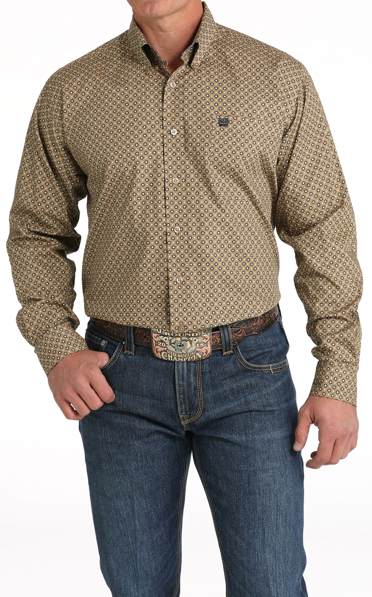 Cinch Men's Navy & Coffee Geo Print Western Shirt - Image 1