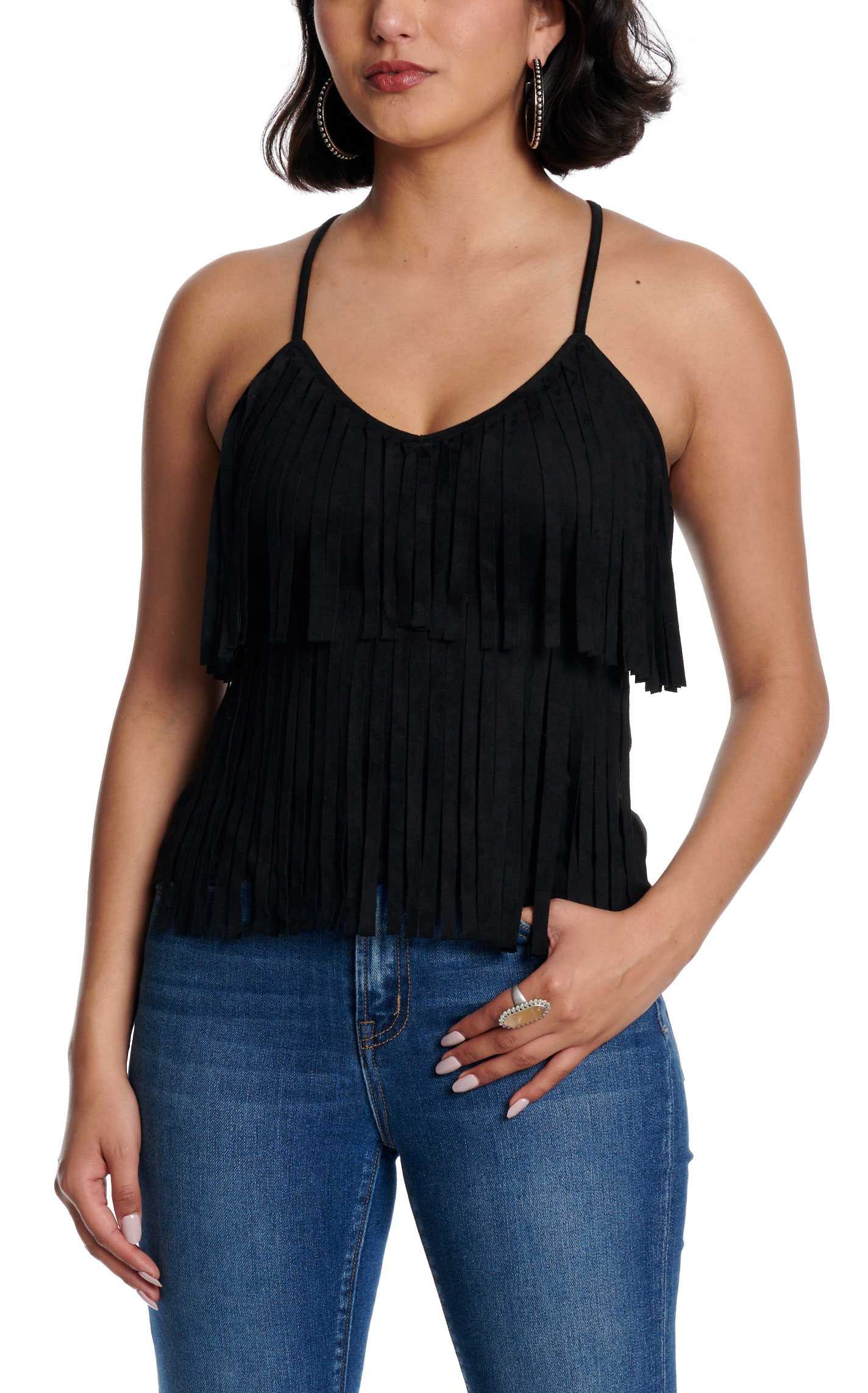 Blue B Women's Black Fringe Cami-Tank Top - Image 1