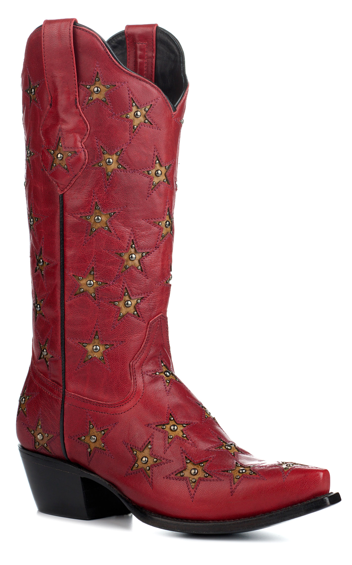 Black Star Women's Marfa Red with Dark Gold Star Inlays Snip Toe Cowboy Boots - Image 7