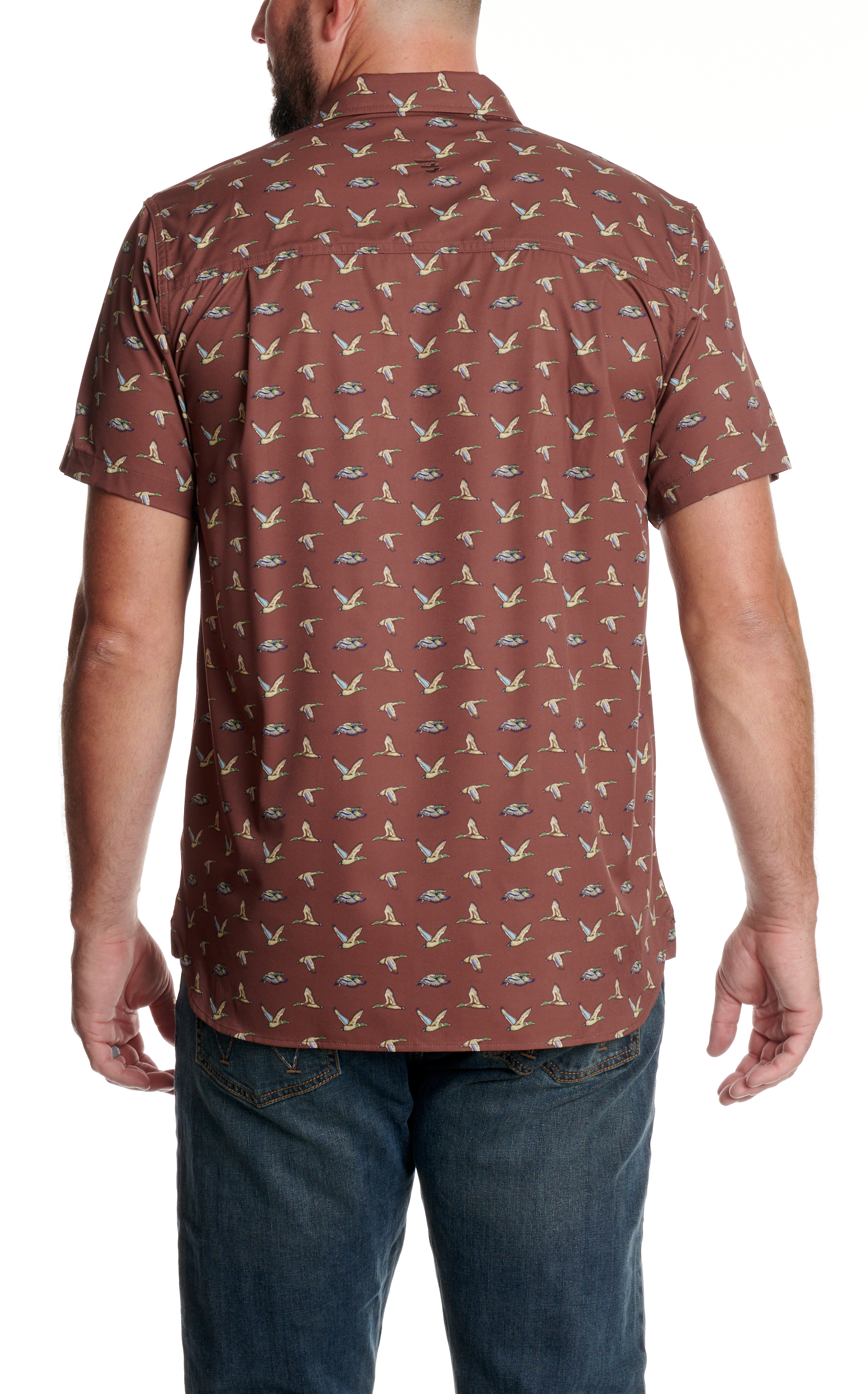 Burlebo Men's Performance Brown Flying Duck Print Shirt - Image 1