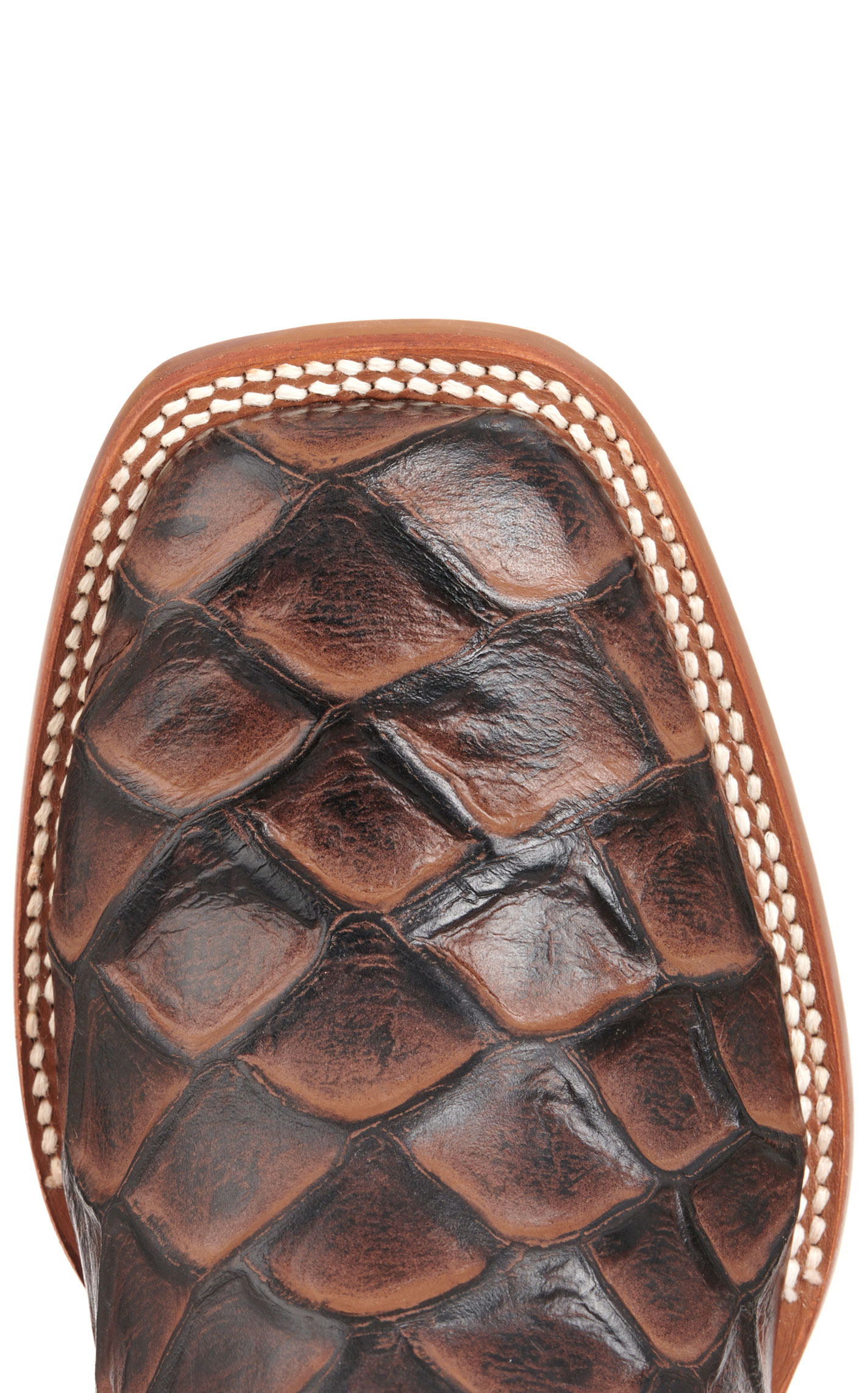 Cavender's Men's Intrepid Bone and Brown Pirarucu Print Wide Square Toe Cowboy Boots - Image 1