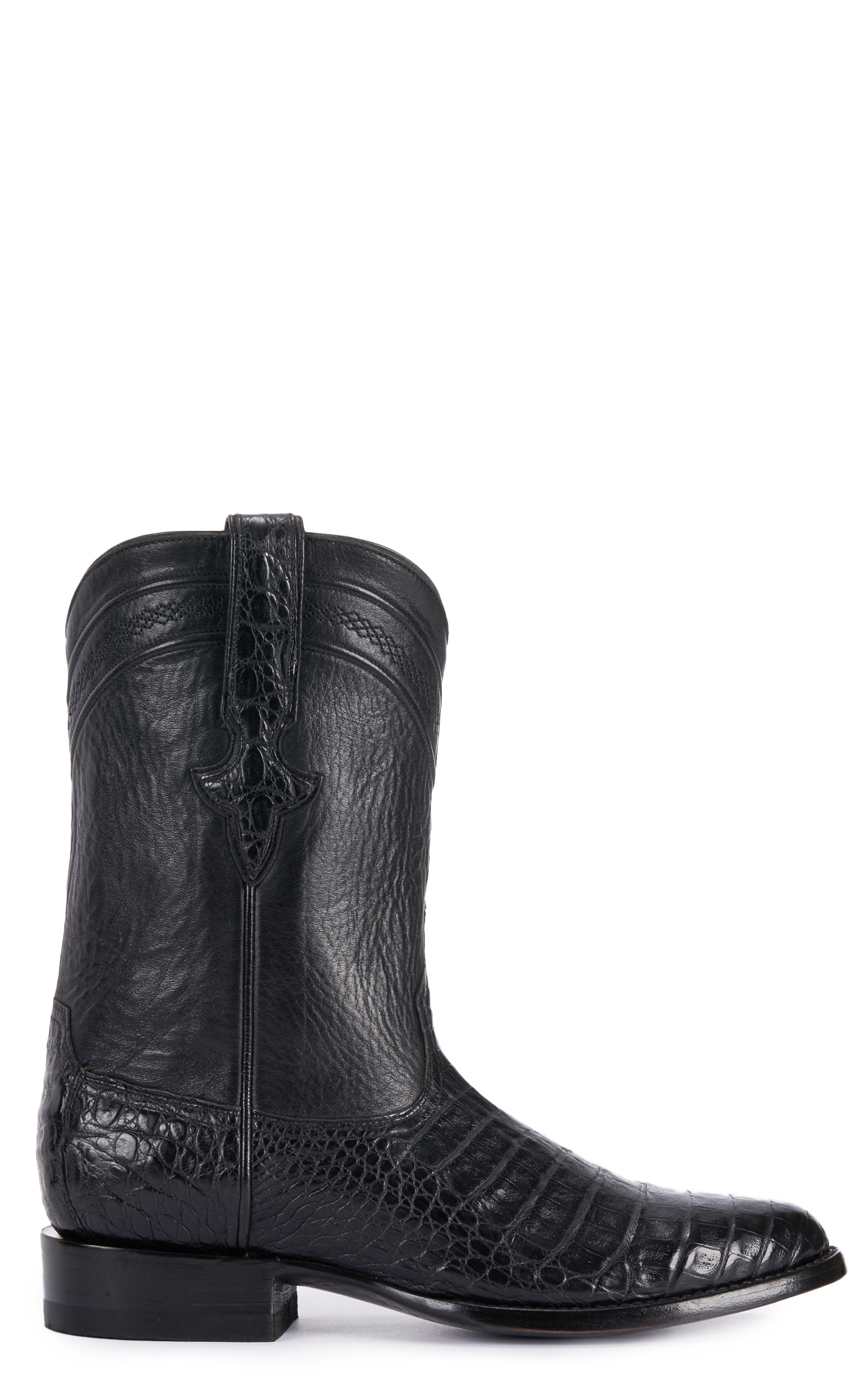 JRC & Sons Men's Shaw Caiman Belly Round Toe Exotic Roper Boot in Black - Image 1