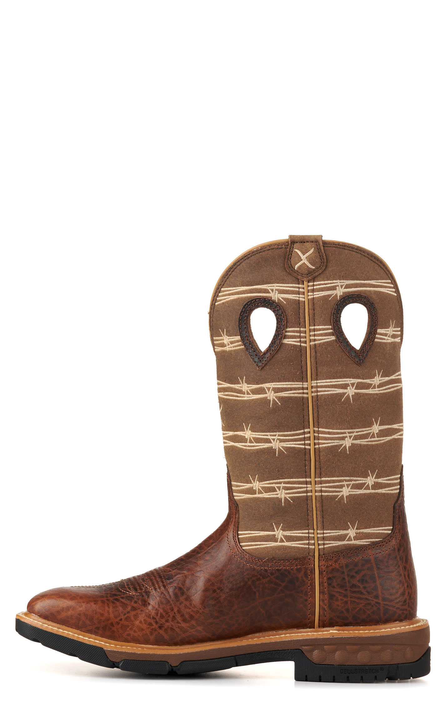 Twisted X Men's Rustic Brown and Tan Barbed Wire CellStretch Square Toe Work Boots - Image 1