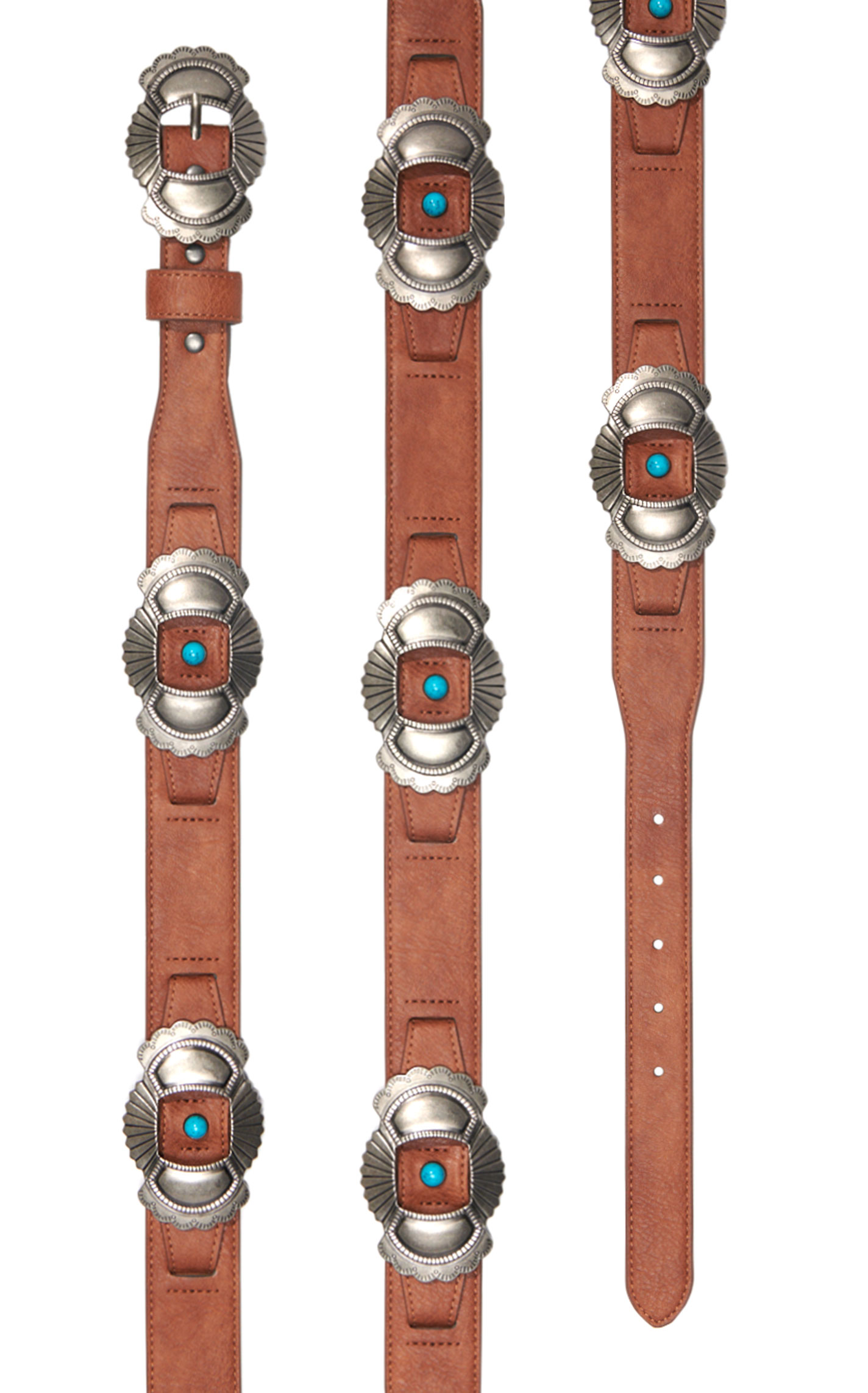 Catchfly Women's Desert Sand Leather & Turquoise Concho Belt - Image 1
