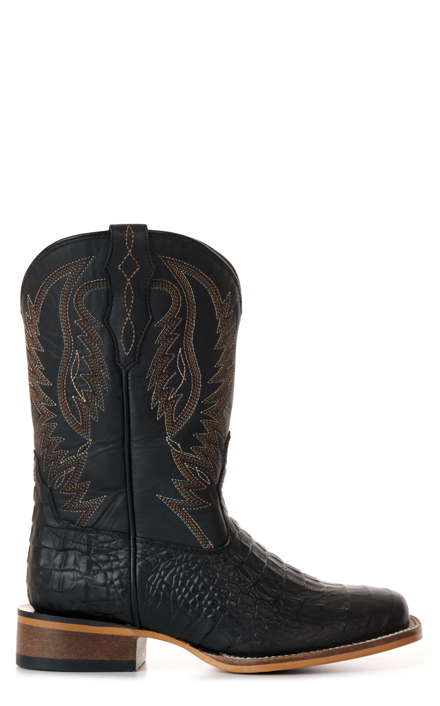 Cavender's Youth Black Crocodile Print Wide Square Toe Cowboy Boots - Image 1