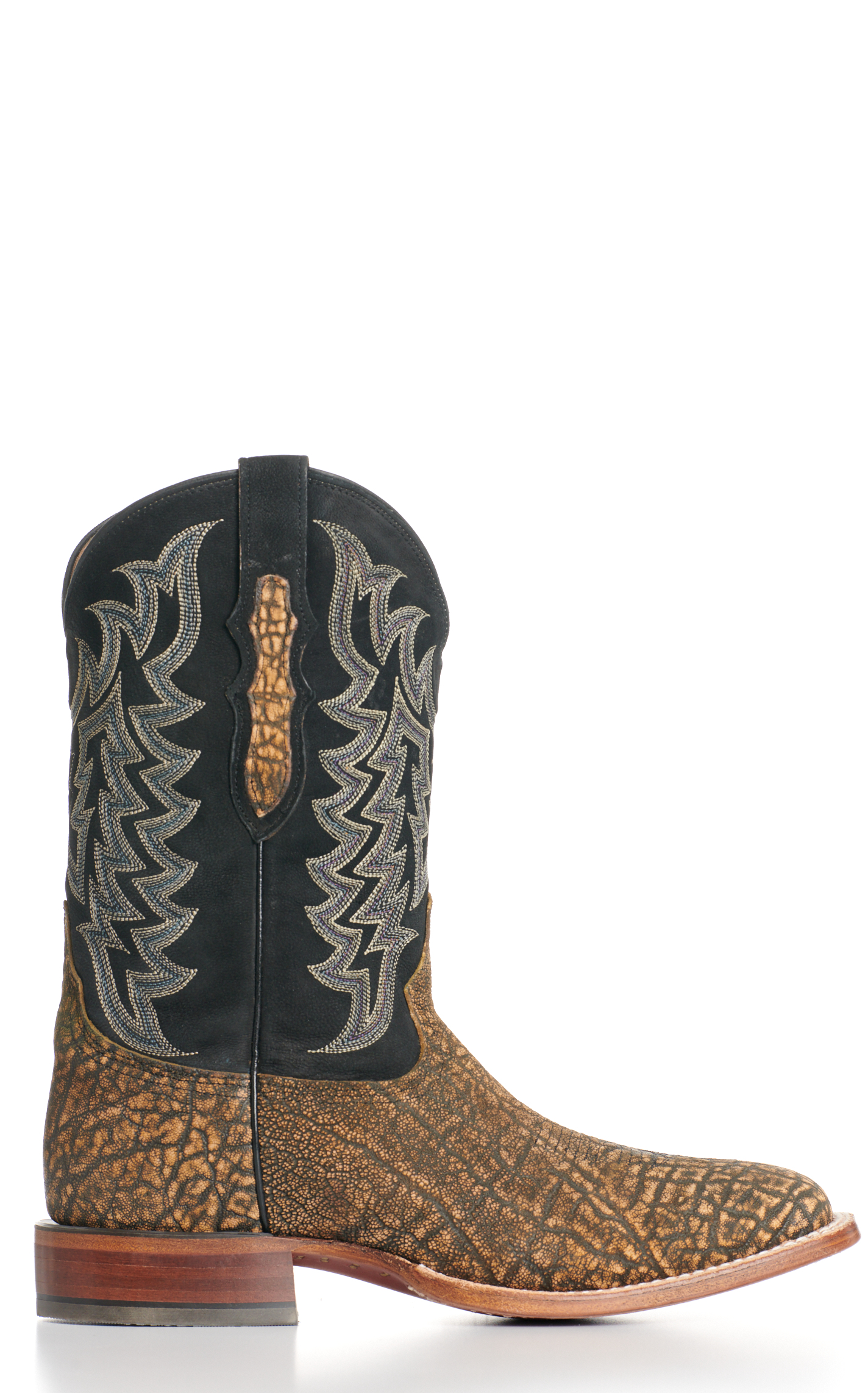 Tony Lama Men's Saddle Brown Elephant and Black Wide Square Toe Exotic Cowboy Boots - Cavender's Exclusive - Image 1