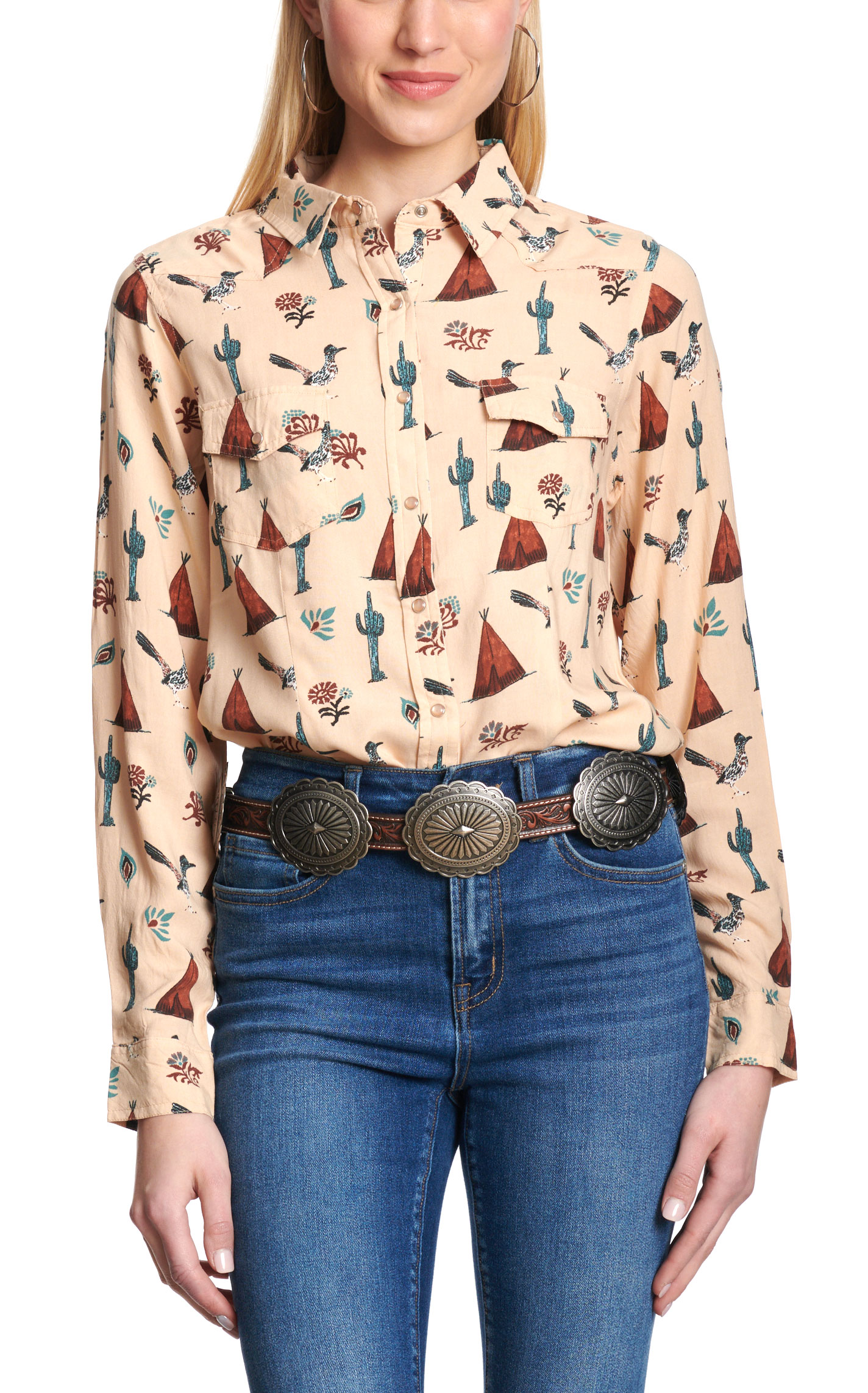 Cotton & Rye Women's Latte Roadrunner Print Top  - Image 1