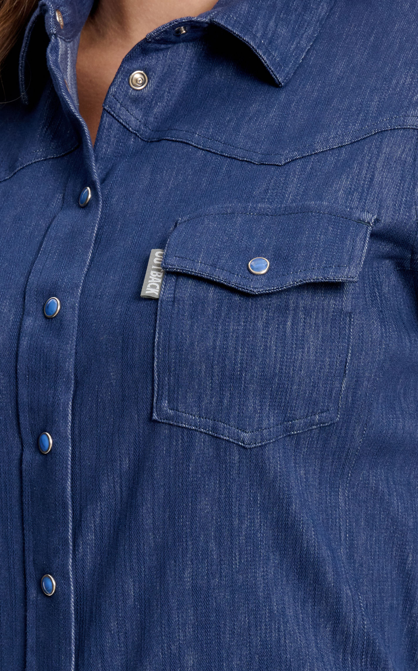 Outback Trading Co. Women's Dark Wash Denim & Blue Snap Kat Shirt - Image 1