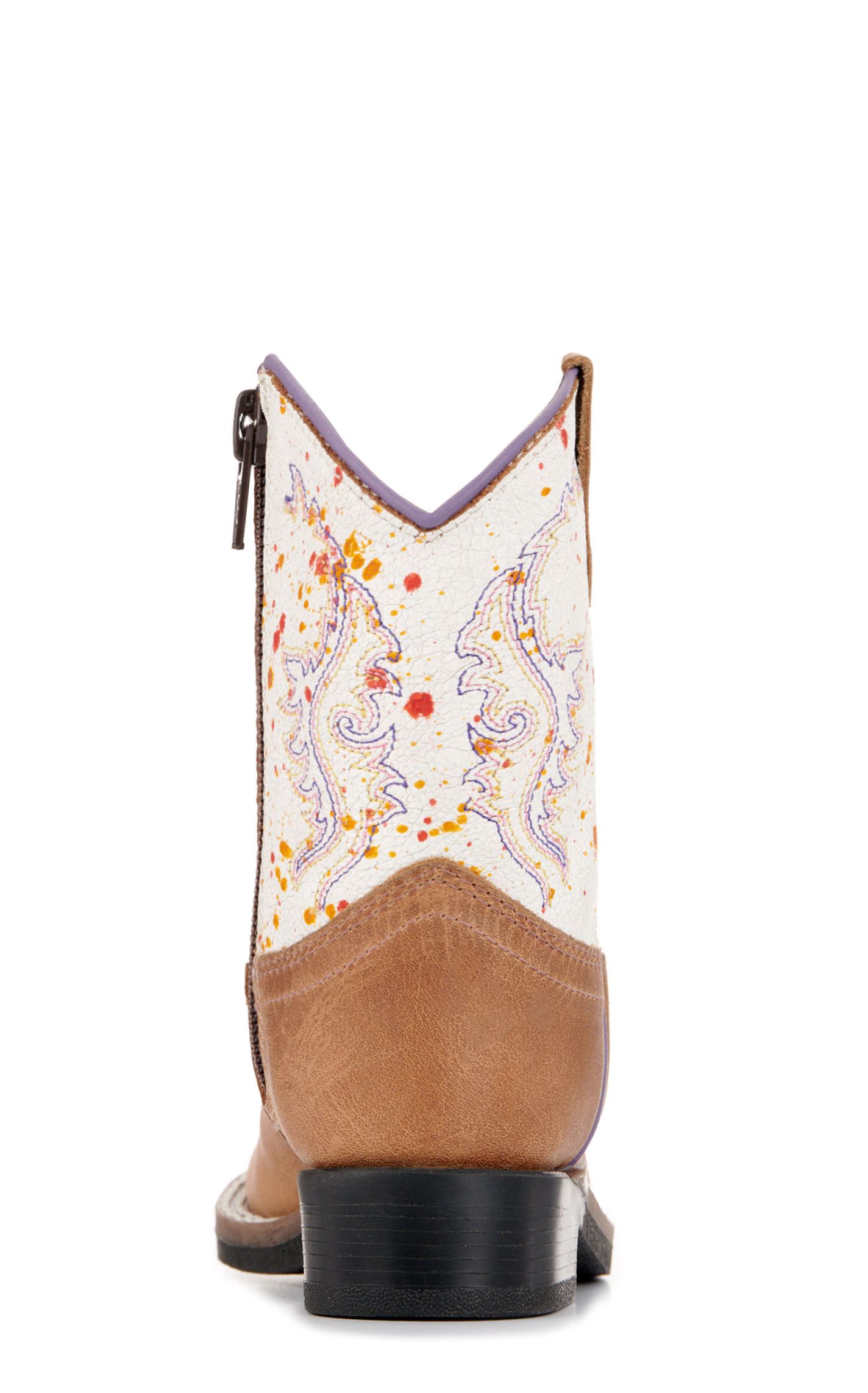 Old West Toddler Light Brown and Rainbow Crackle Wide Square Toe Cowboy Boots - Image 1