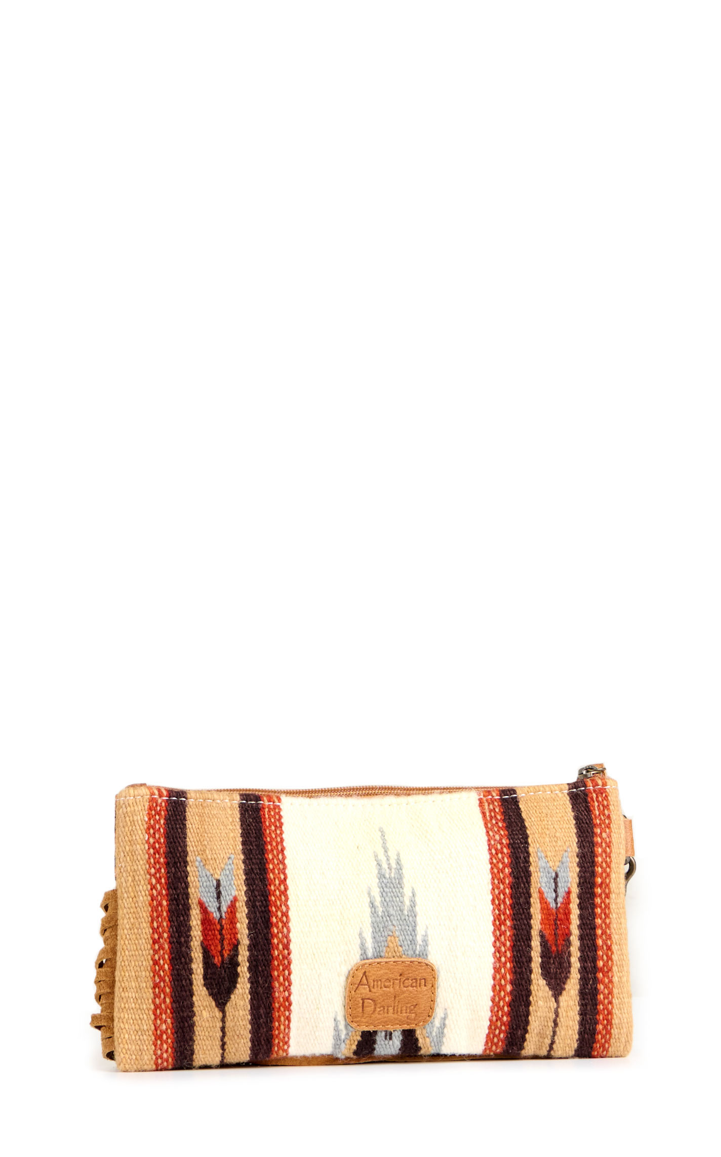 American Darling Colorful Fringed Aztec Blanket & Tooled Wristlet Bag - Image 1