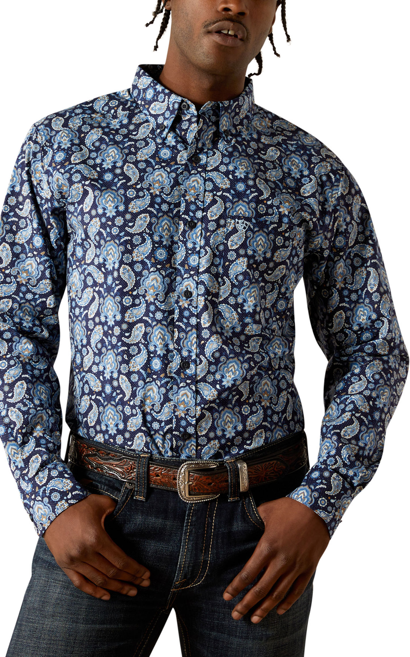 Ariat Men's Midnight Blue Paisley Print Western Shirt - Image 1