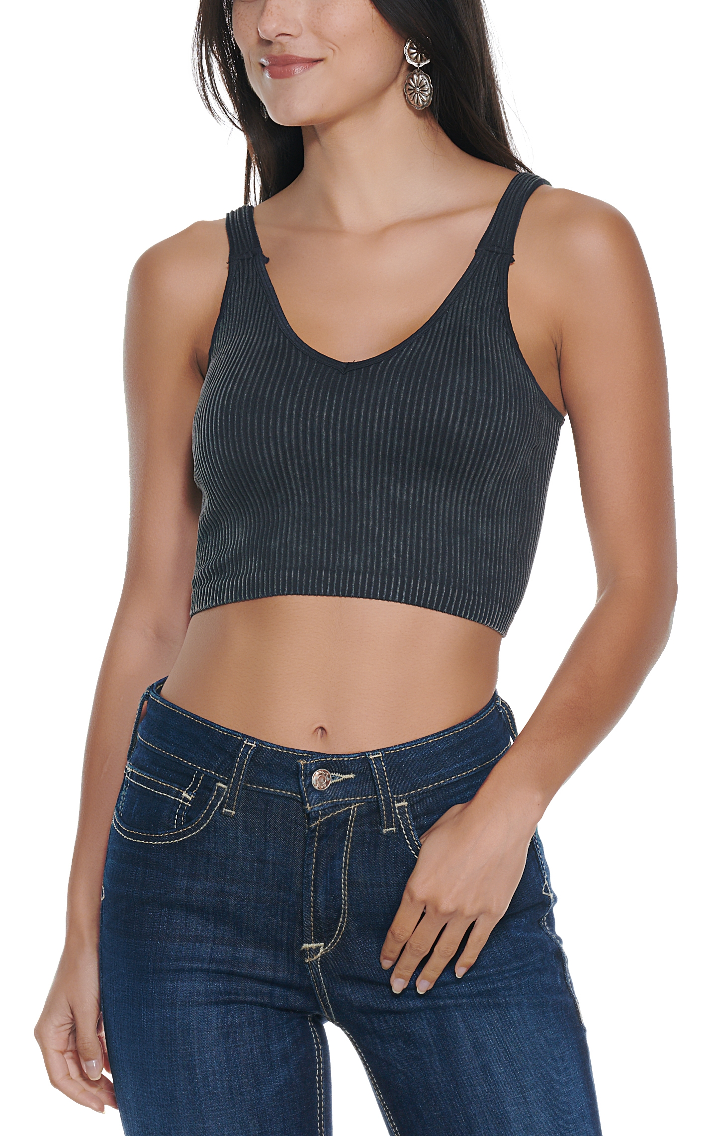 Wishlist Women's Charcoal Ribbed Knit Cropped Cami - Image 1
