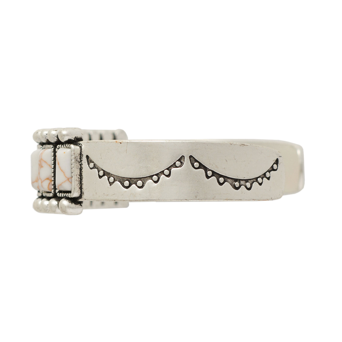 Rockin C Silver Beaded & White Stone Cuff Bracelet - Image 1