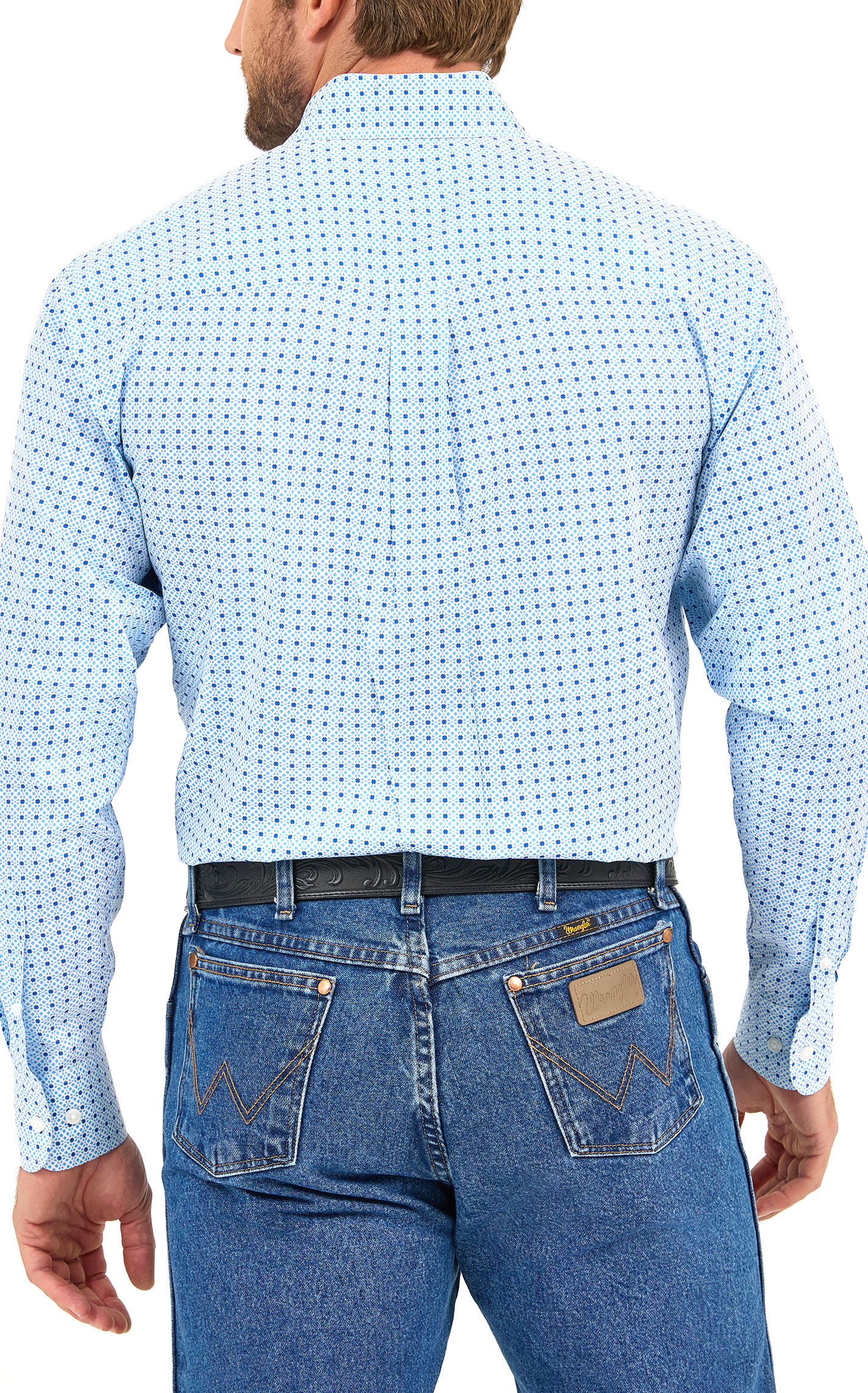 Wrangler Men's Classic Navy & Sky Geo Western Shirt - Image 1