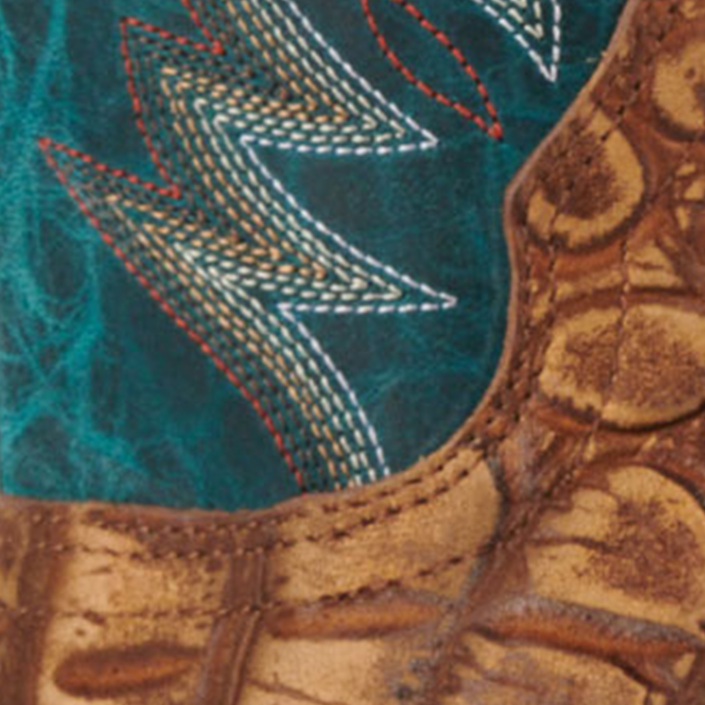 Cavender's Men's Intrepid Turquoise and Rustic Tan Alligator Print Wide Square Toe Cowboy Boot - Image 1