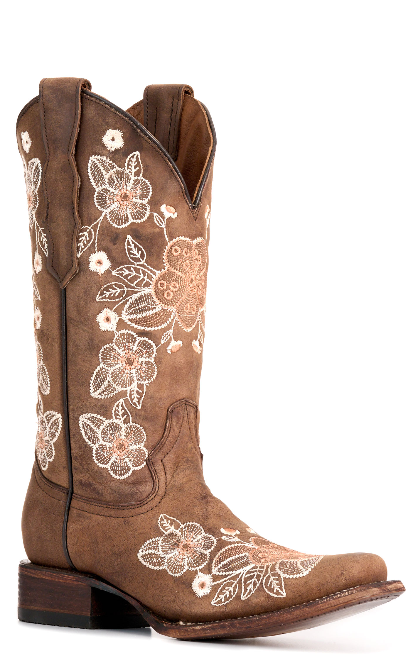 Circle G by Corral Women's Brown with Floral Embroidery Square Toe Cowboy Boots - Image 1