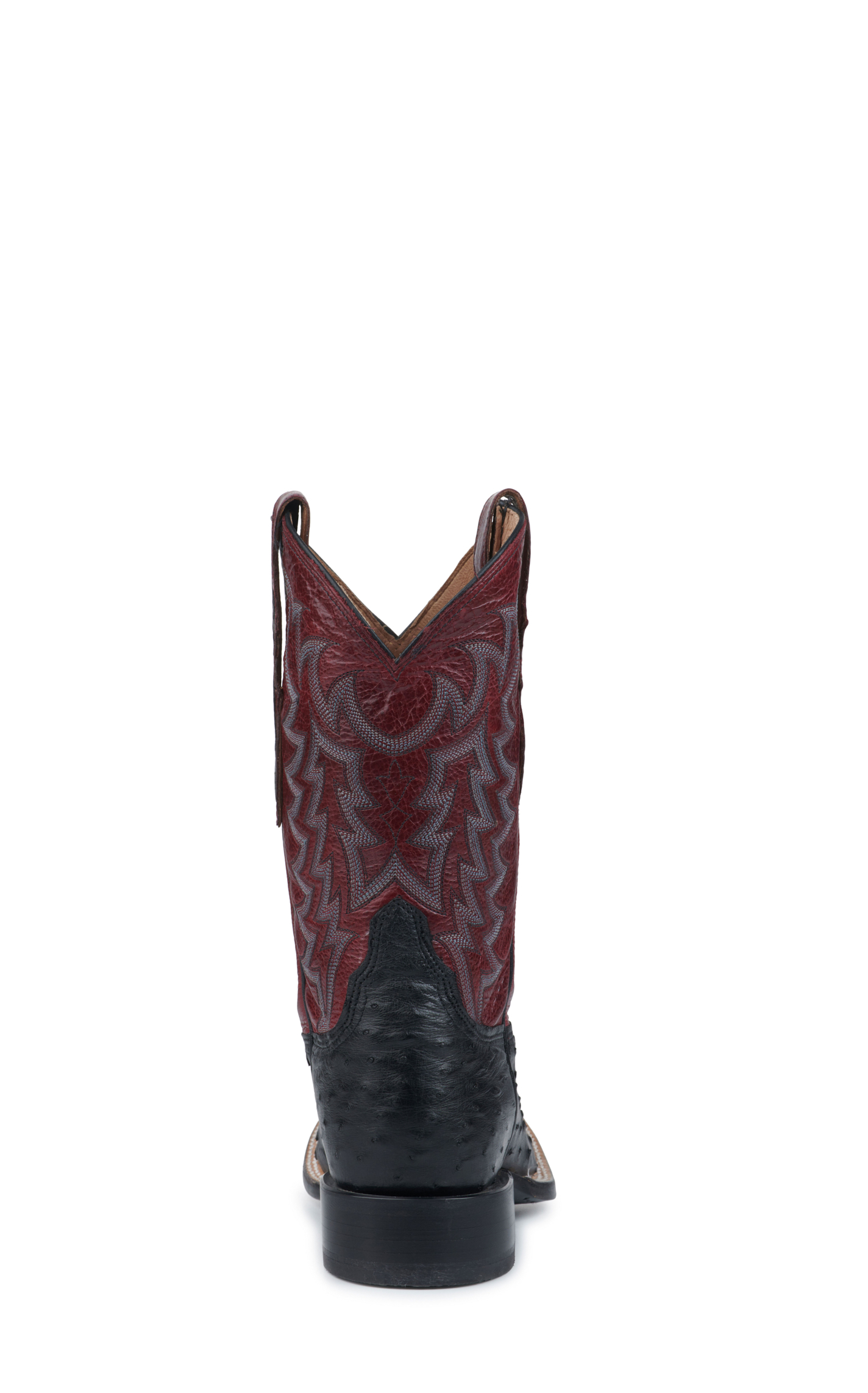 Tony Lama Men's Black Full Quill Ostrich and Dark Red Wide Square Toe Exotic Cowboy Boots - Cavender's Exclusive - Image 1