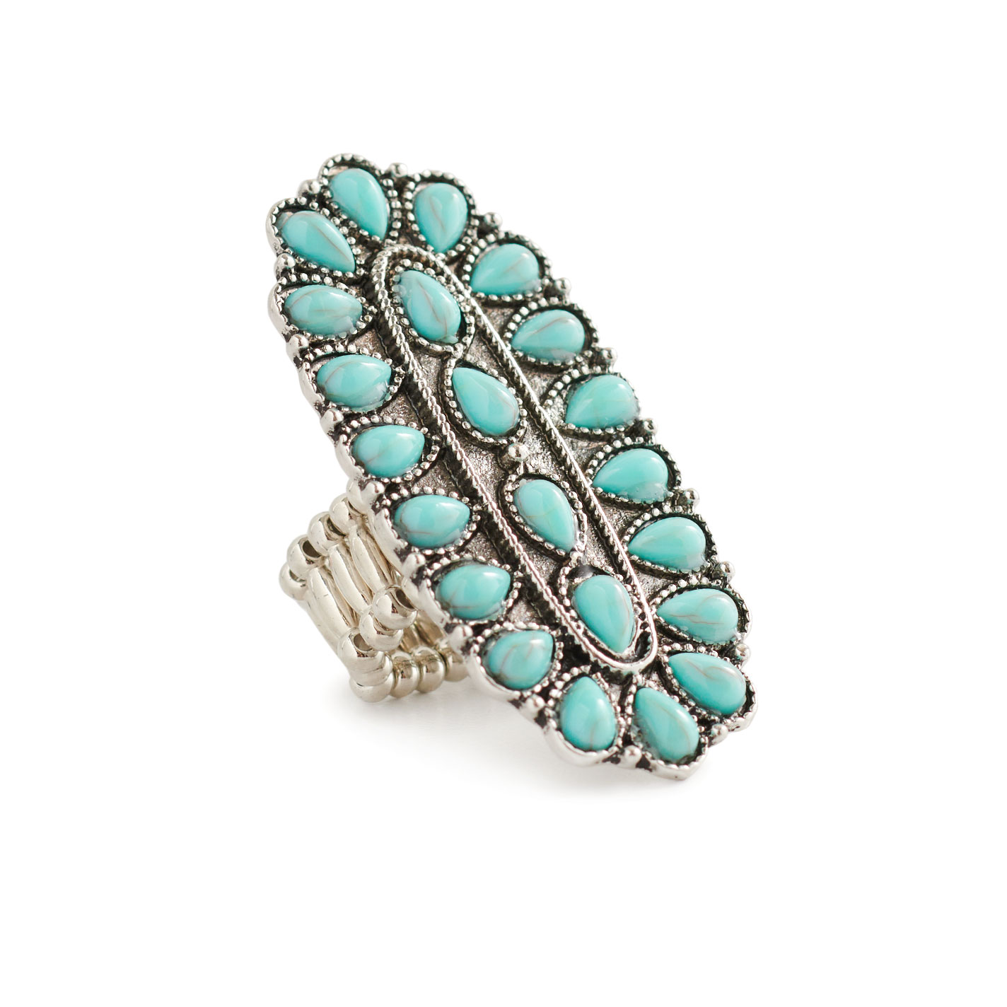 Rockin C Silver & Turquoise Long Oval Ring - Image 1