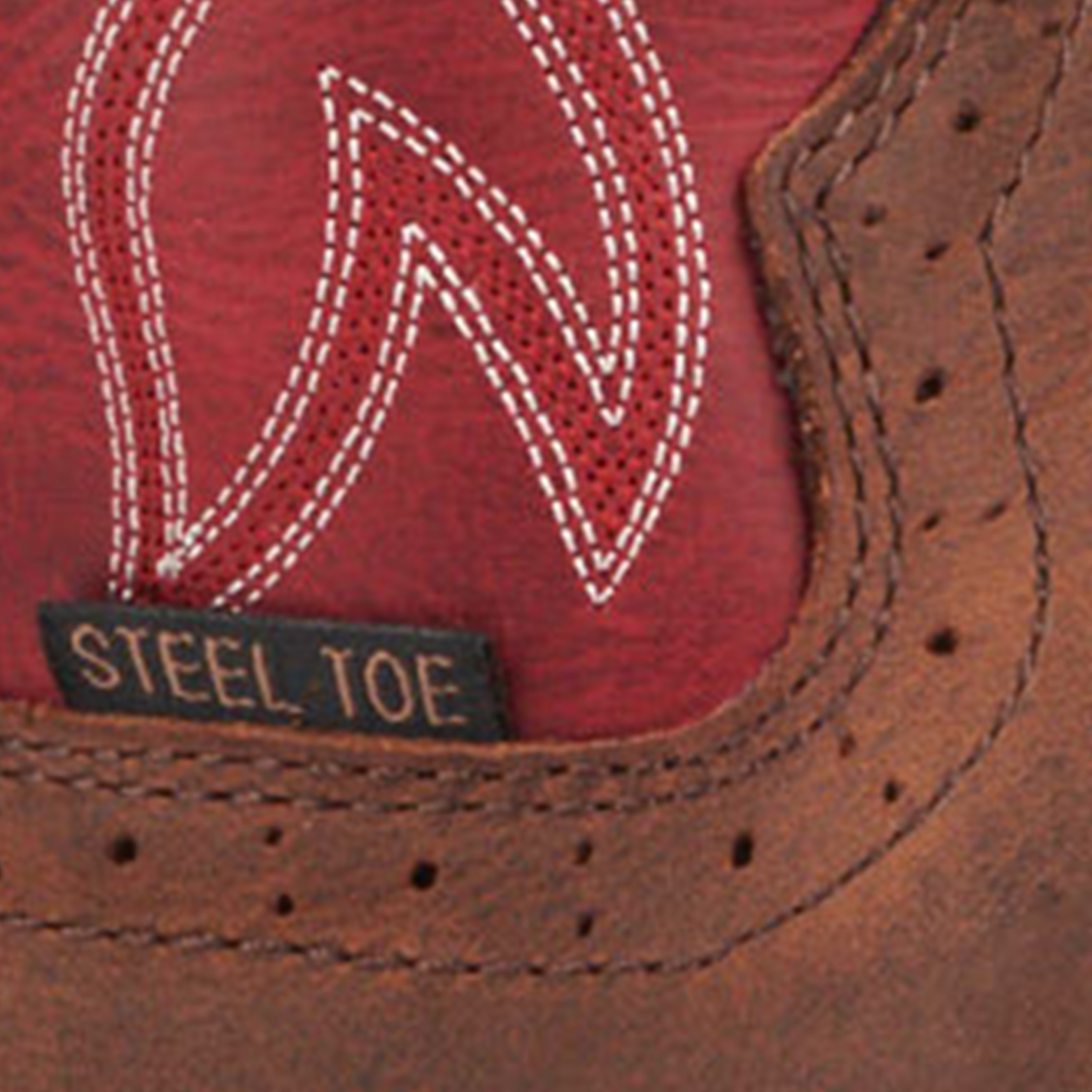 Justin Men's All Around Walnut Brown and Red Square Steel Toe Work Boots - Image 1