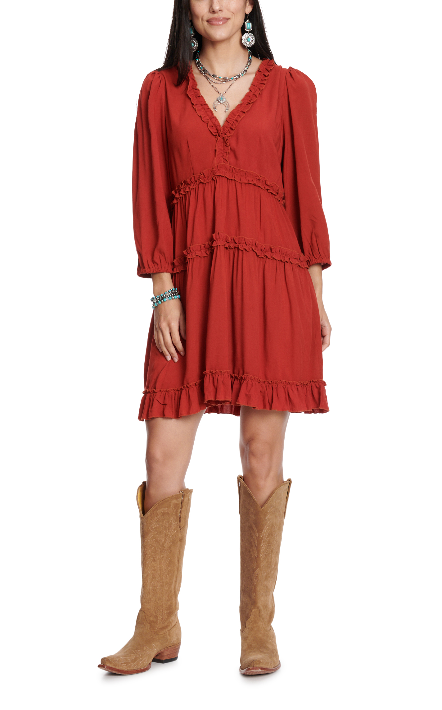 Rockin' C Women's Rusty Red Ruffled Dress - Image 1