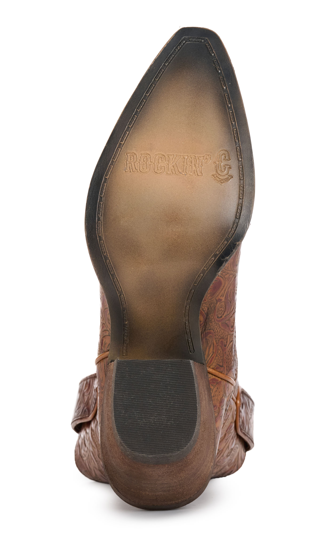 Rockin C Women’s Nut Brown Tooled Snip Toe Ankle Booties - Image 1