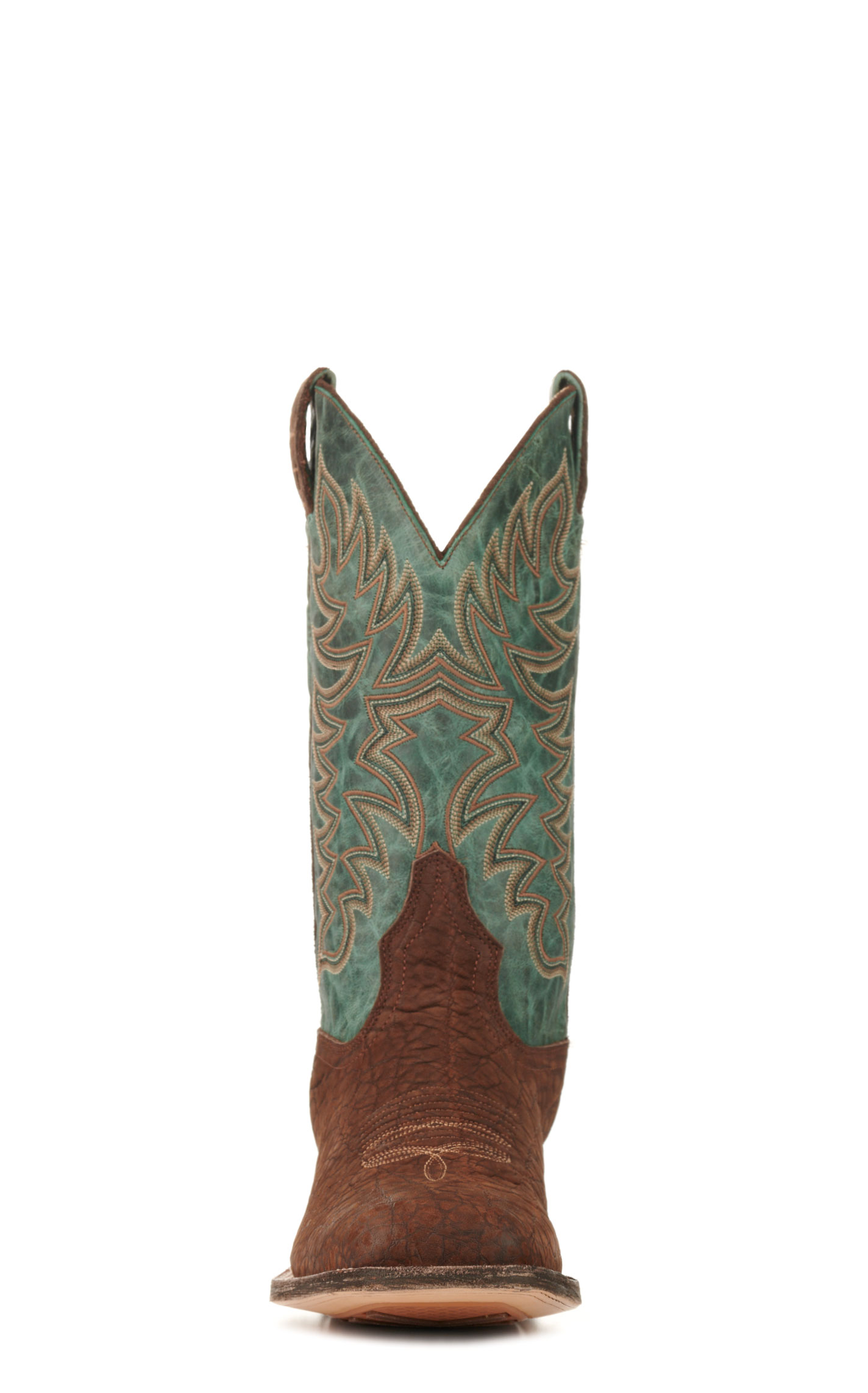 Cavender's Men's Endurance Teal and Chocolate Elephant Wide Square Toe Exotic Cowboy Boots - Image 1