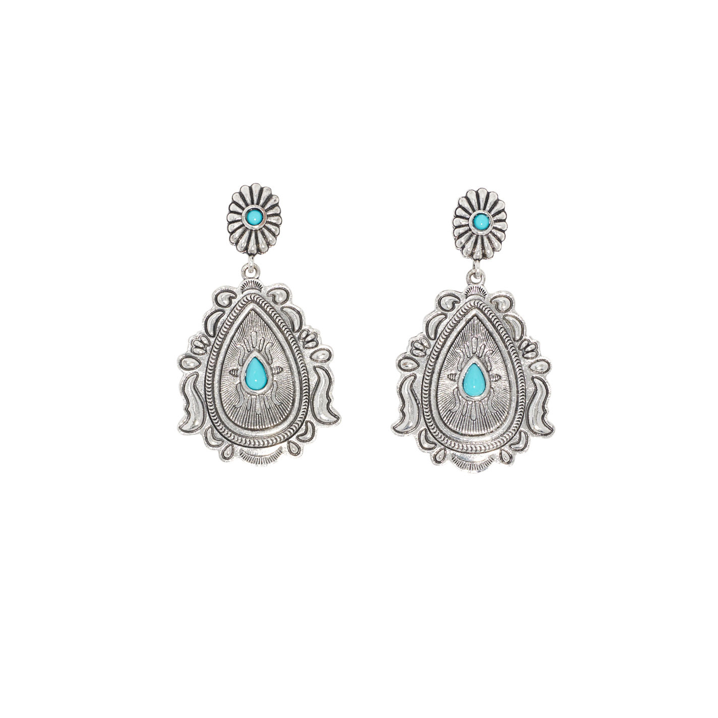 806 by Pink Panache Silver Western Teardrop Earrings - Image 1