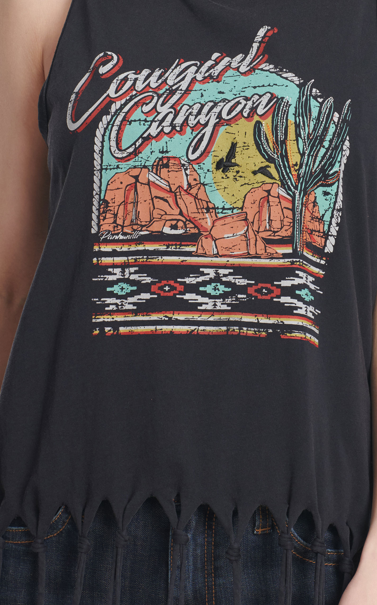 Panhandle Women's Black Cowgirl Canyon Tied Tassel Tank Top - Image 1