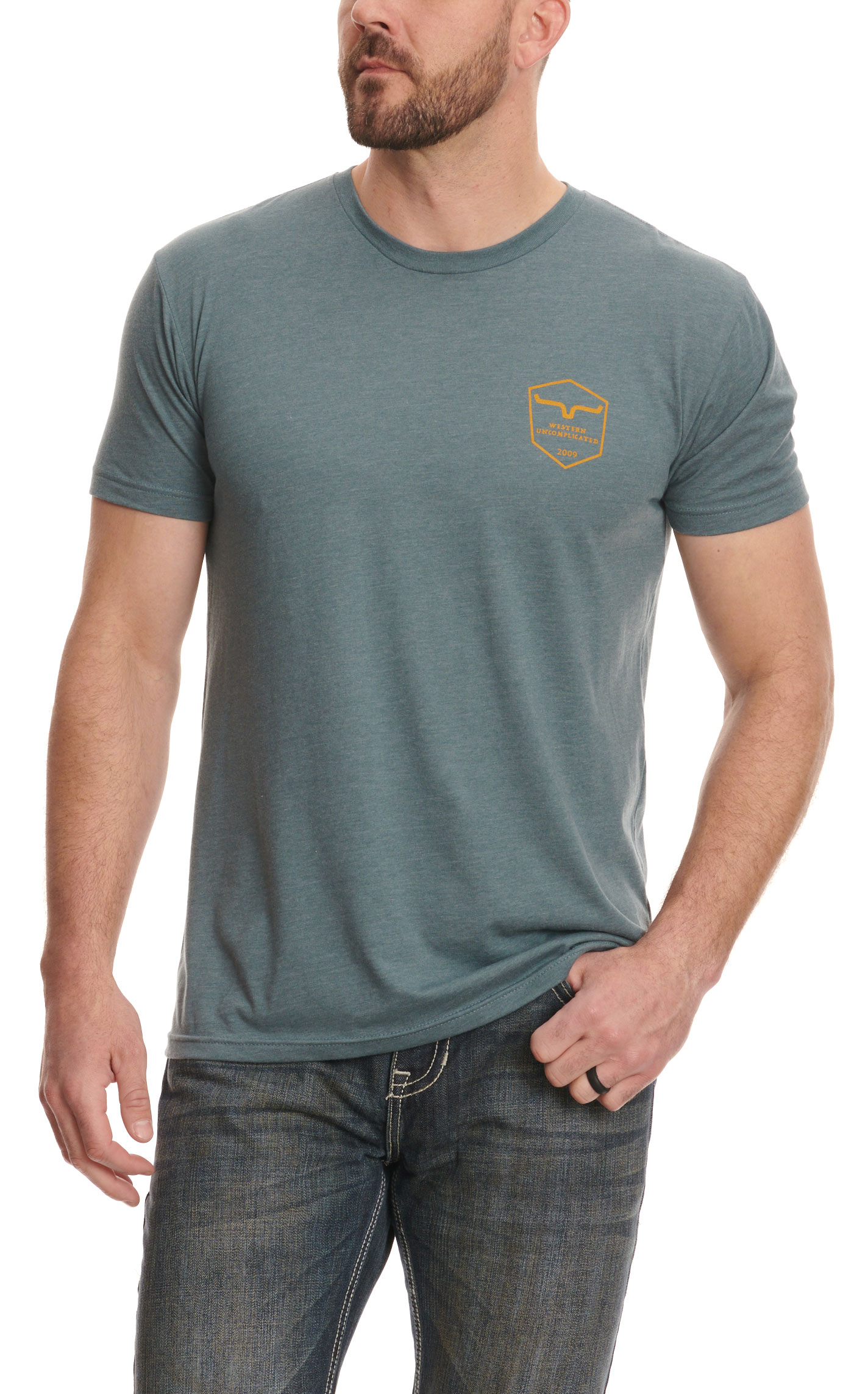 Kimes Ranch Men's Shielded Steel Blue Logo Graphic Short Sleeve T-Shirt - Image 1