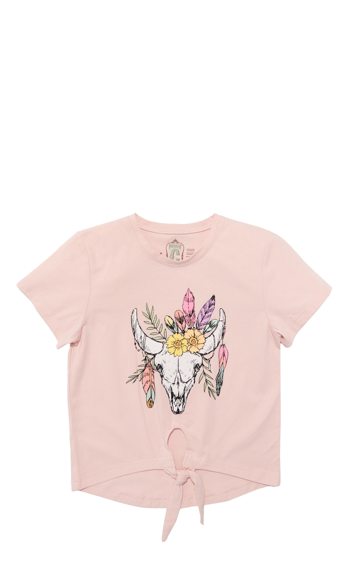 Rockin' C Girl's Pink Floral Skull Tie Top - Image 1