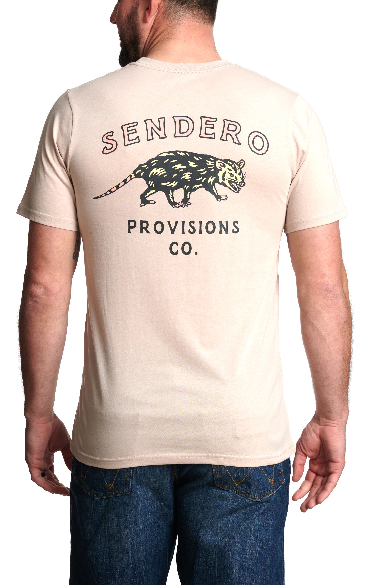 Sendero Provisions Co. Men's Sand Opossum Logo Graphic T-Shirt - Image 1