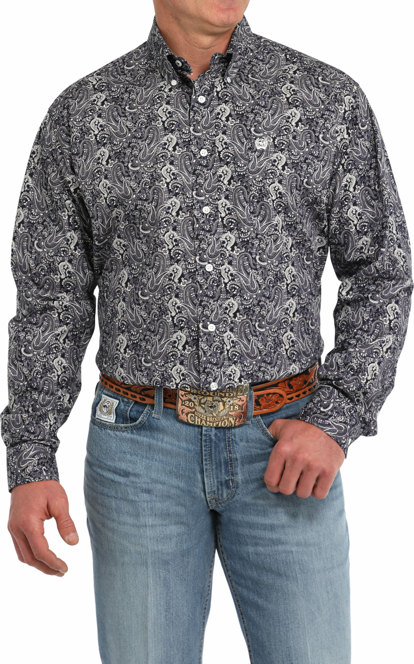Cinch Men's Black & Gray Paisley Western Shirt - Image 1