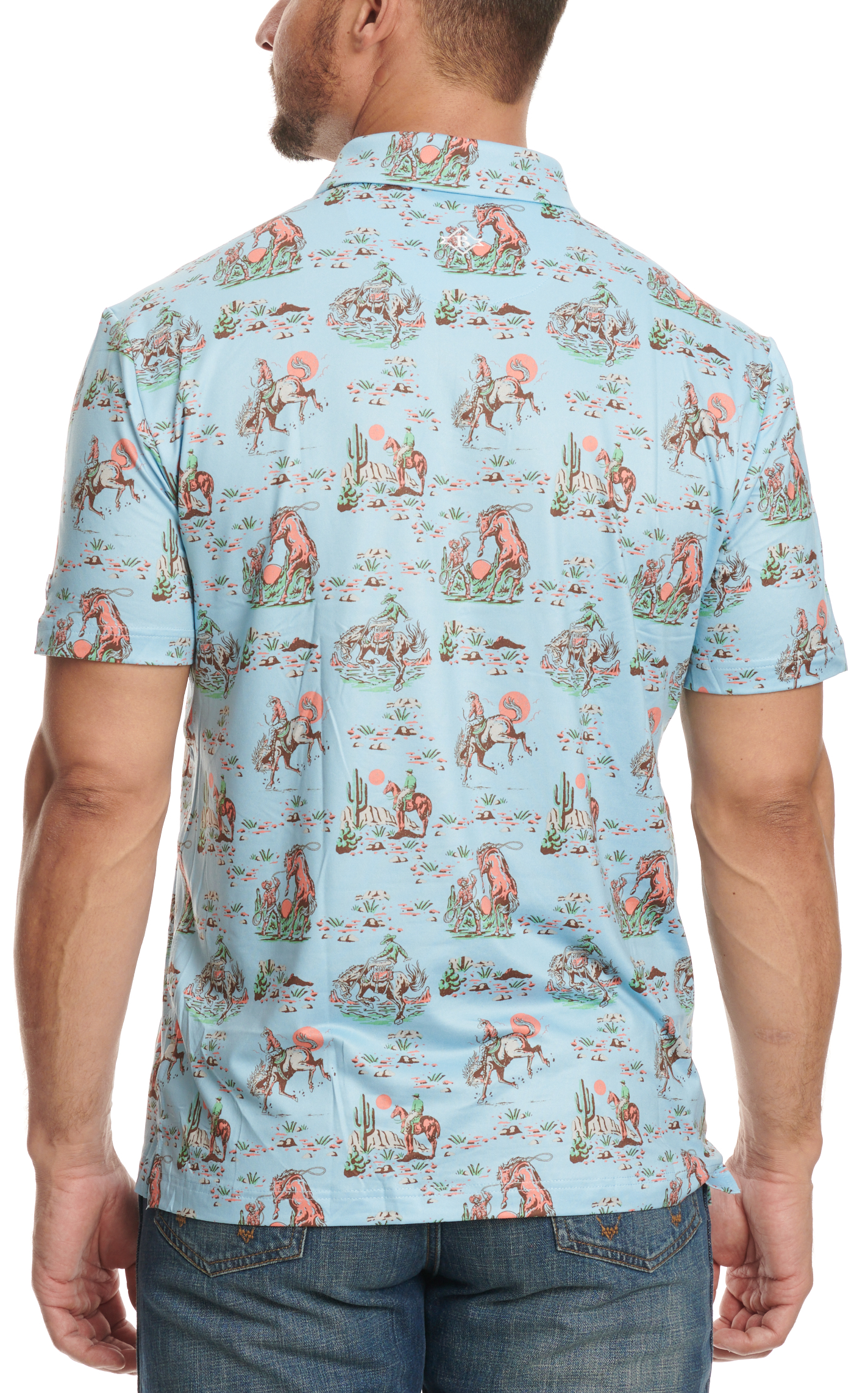 BURLEBO Men's Light Blue Cowboy Up Performance Polo - Image 1