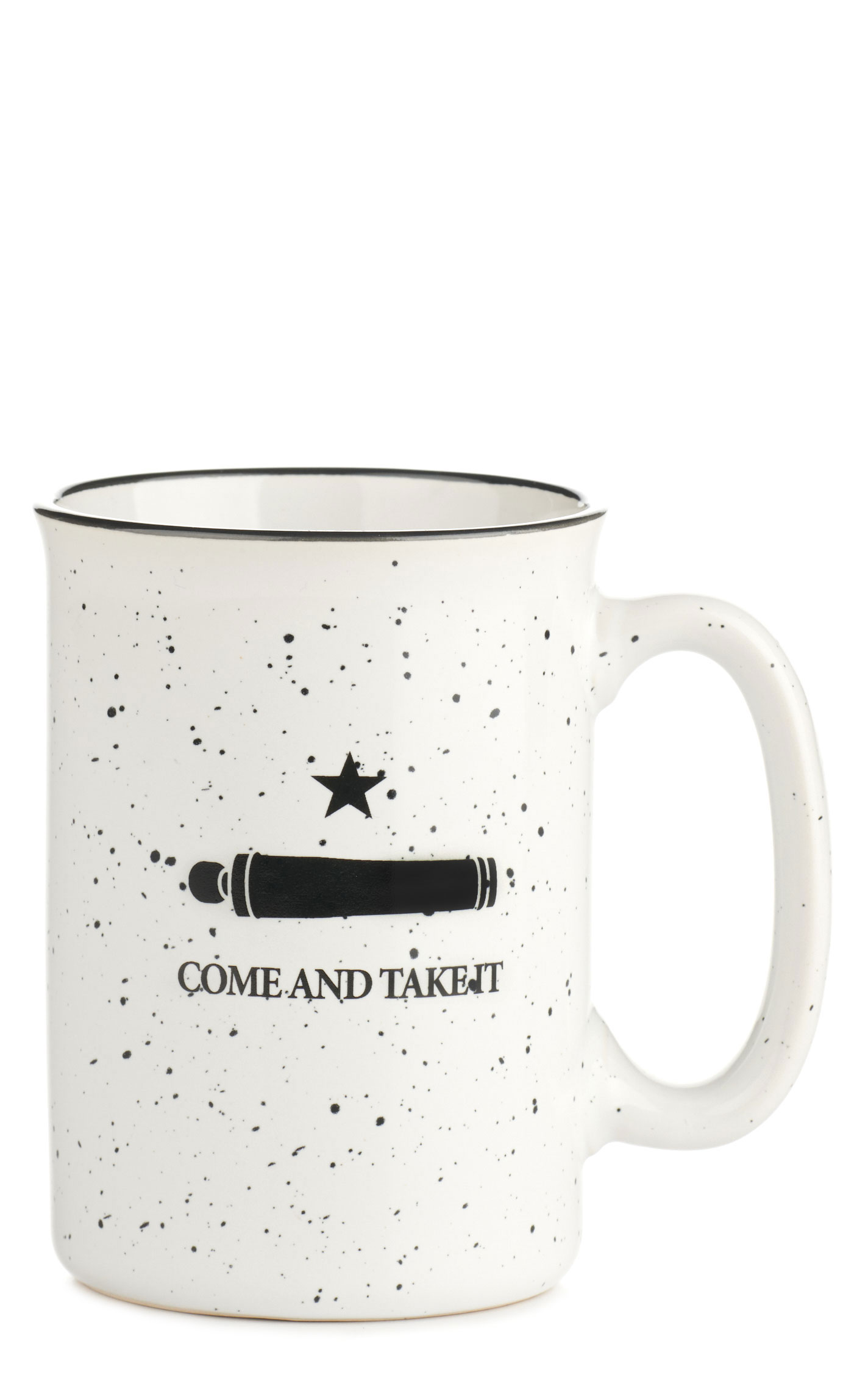 Texas Products White Speckled Come and Take It Mug - Image 1