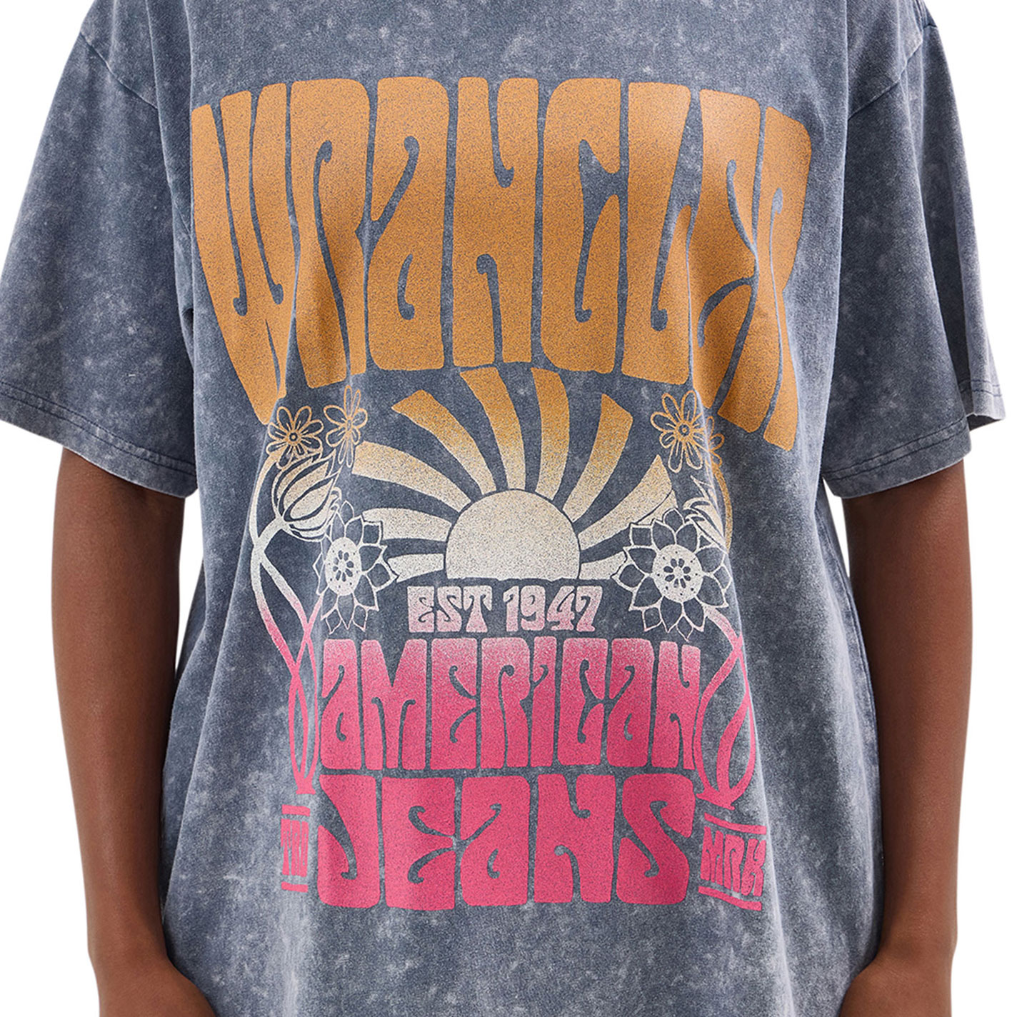 Wrangler Women's Gray Sunshine & Flowers Logo Graphic T-Shirt - Image 1