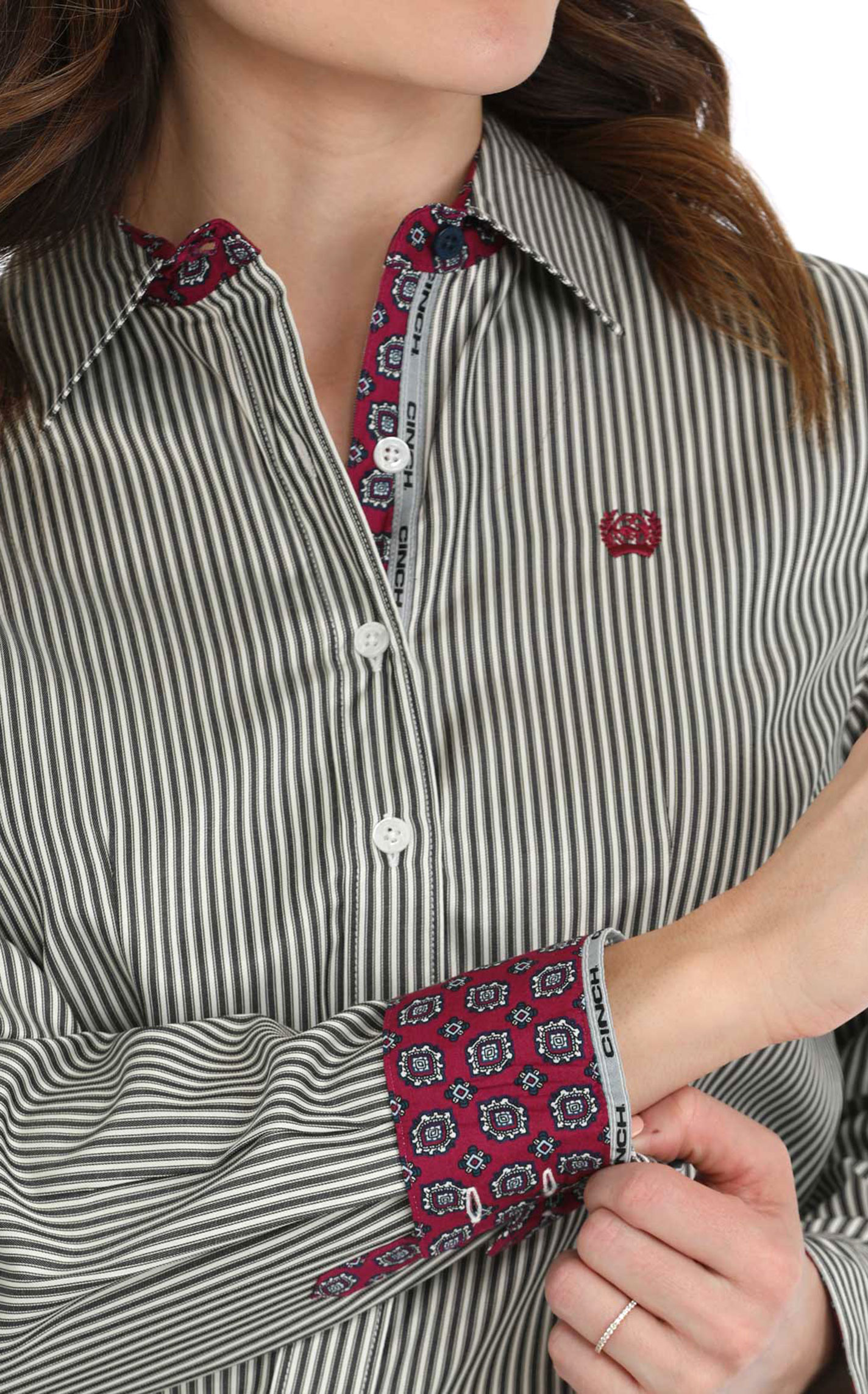 Cinch Women's Charcoal & Cream Striped Western Shirt - Image 1
