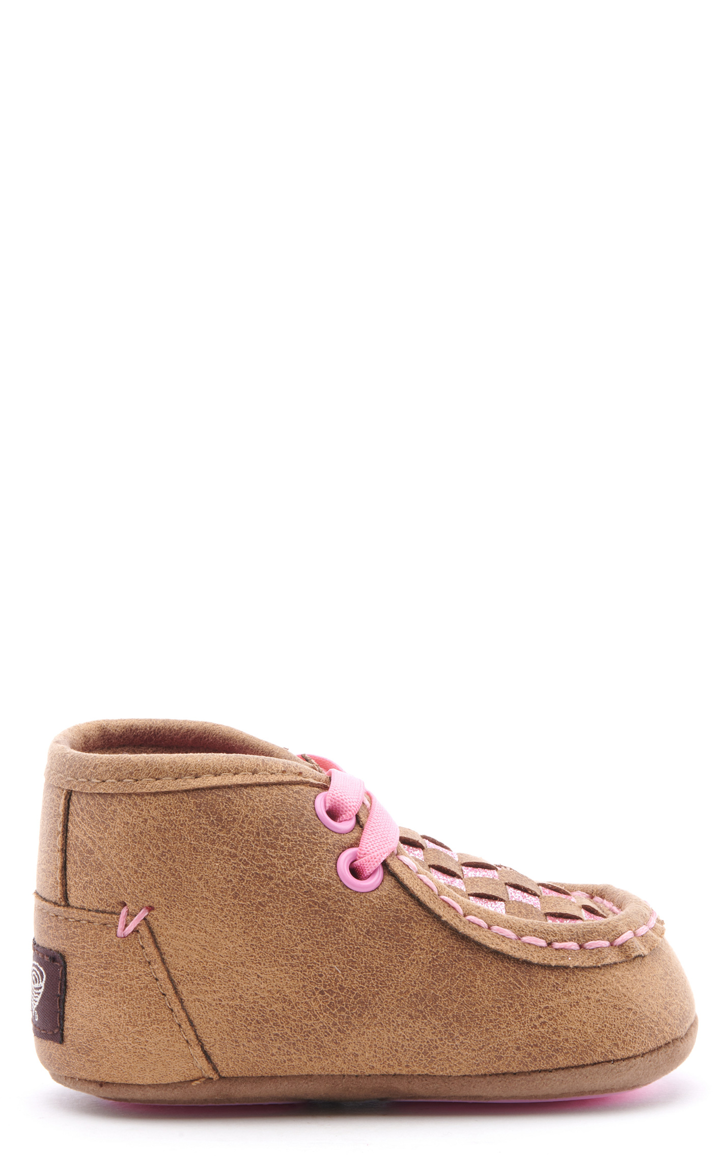 Twister Infant Lauren Baby Bucker Brown and Pink Glitter Woven Moc Shoes - Image 1