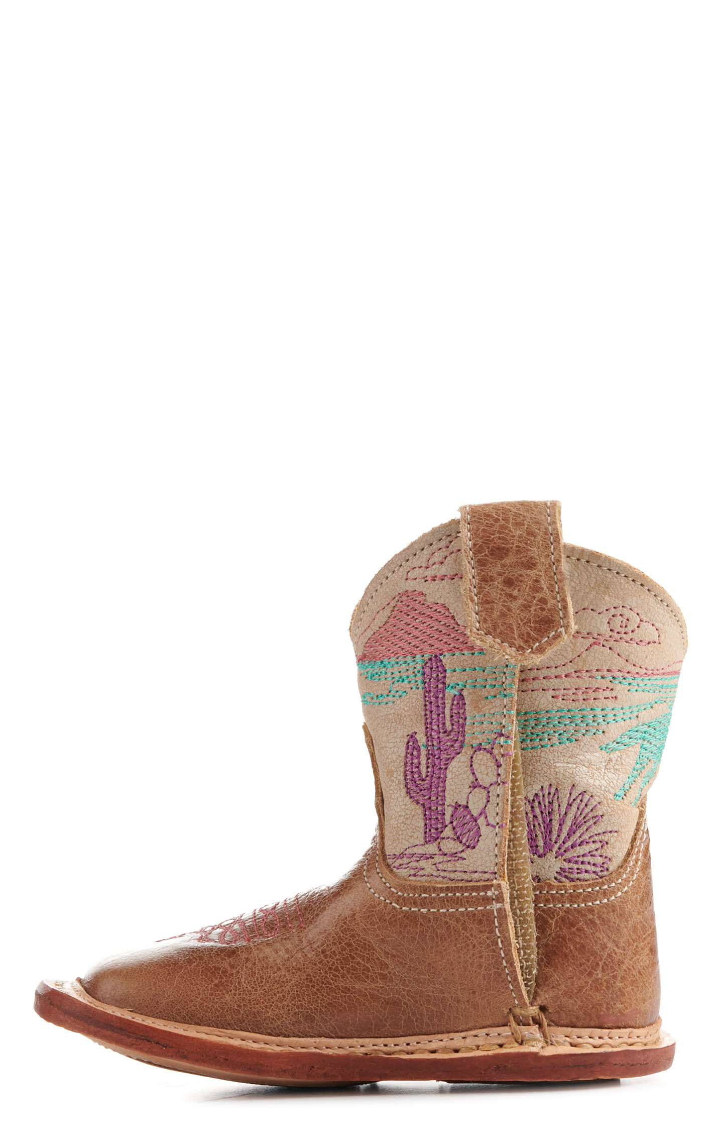 Roper Cowbabies Burnished Brown and Cream Running Free Embroidery Square Toe Cowboy Boots - Image 1