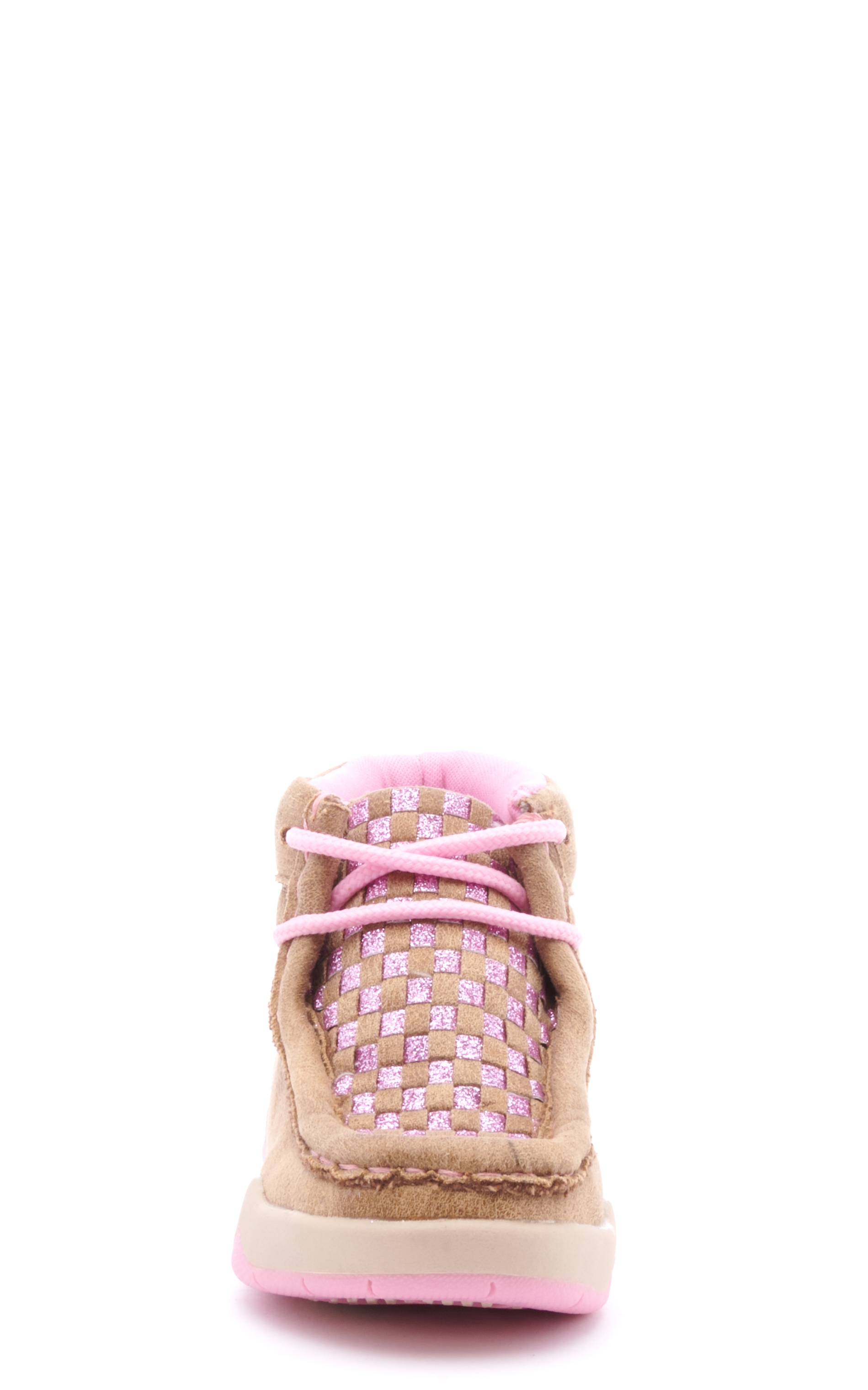Twister Toddler Brown and Pink Glitter Woven Light Up Moc Toe Shoes - Image 1