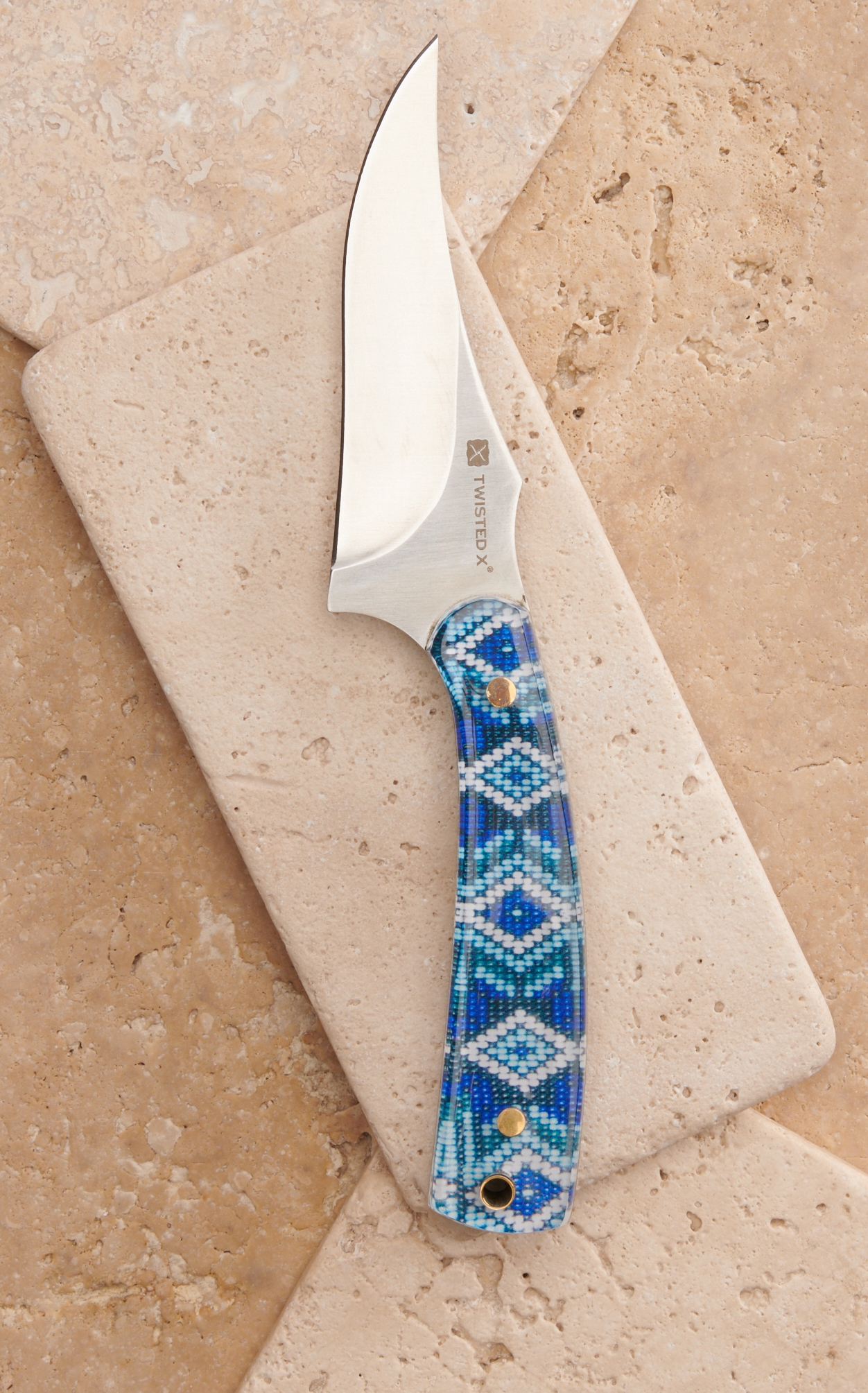 Twisted X Acrylic Blue Beaded Print Skinner Knife with Leather Sheath - Image 1