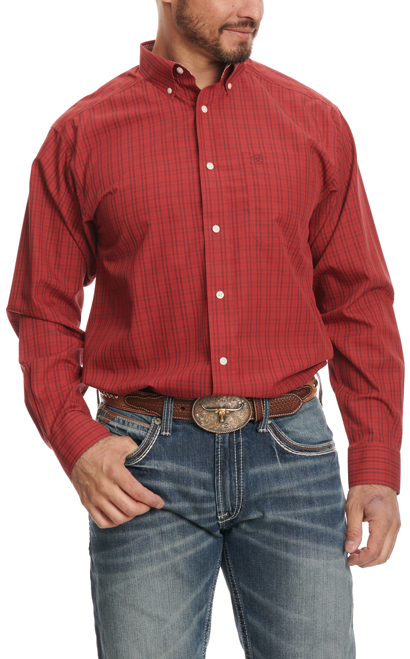 Ariat Men's Ian Red & Black Mini Plaid Western Shirt - Image 1
